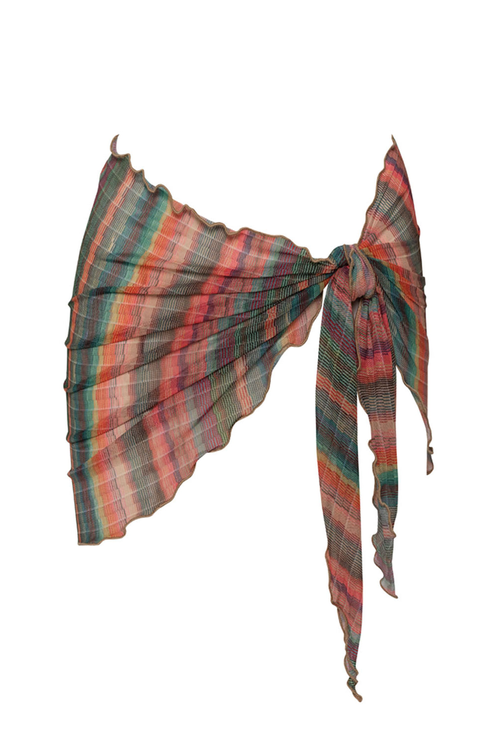 A striped sarong against a white wall.
