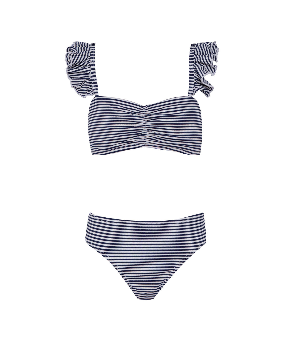 Striped bikini set with matching headband on a white background