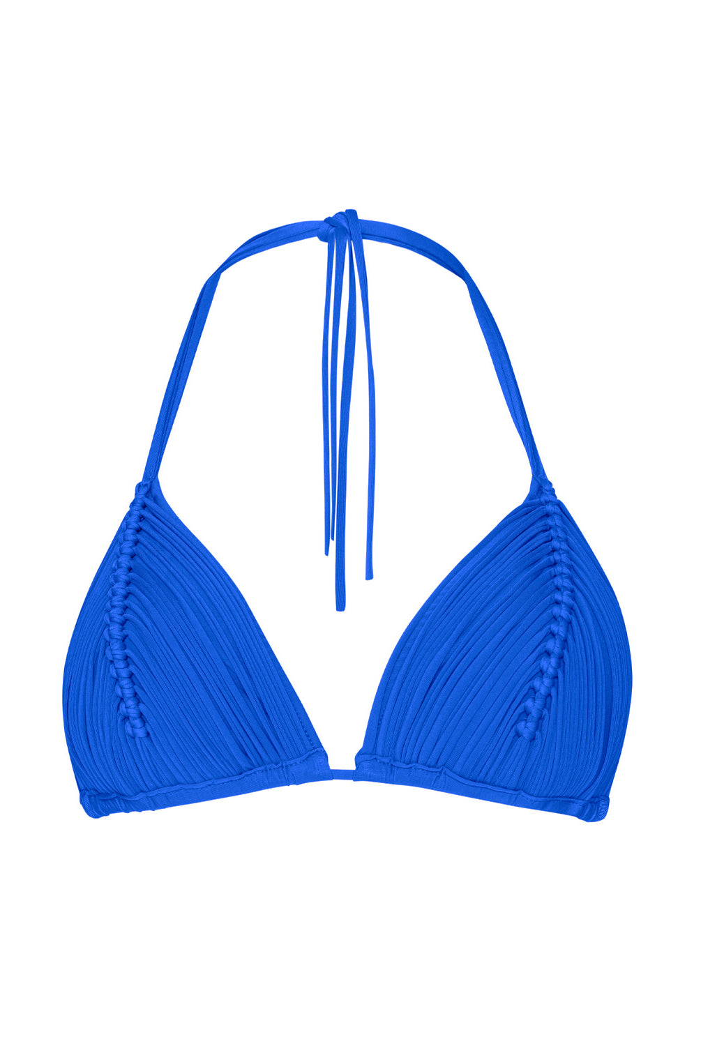 Blue bikini top on a white background