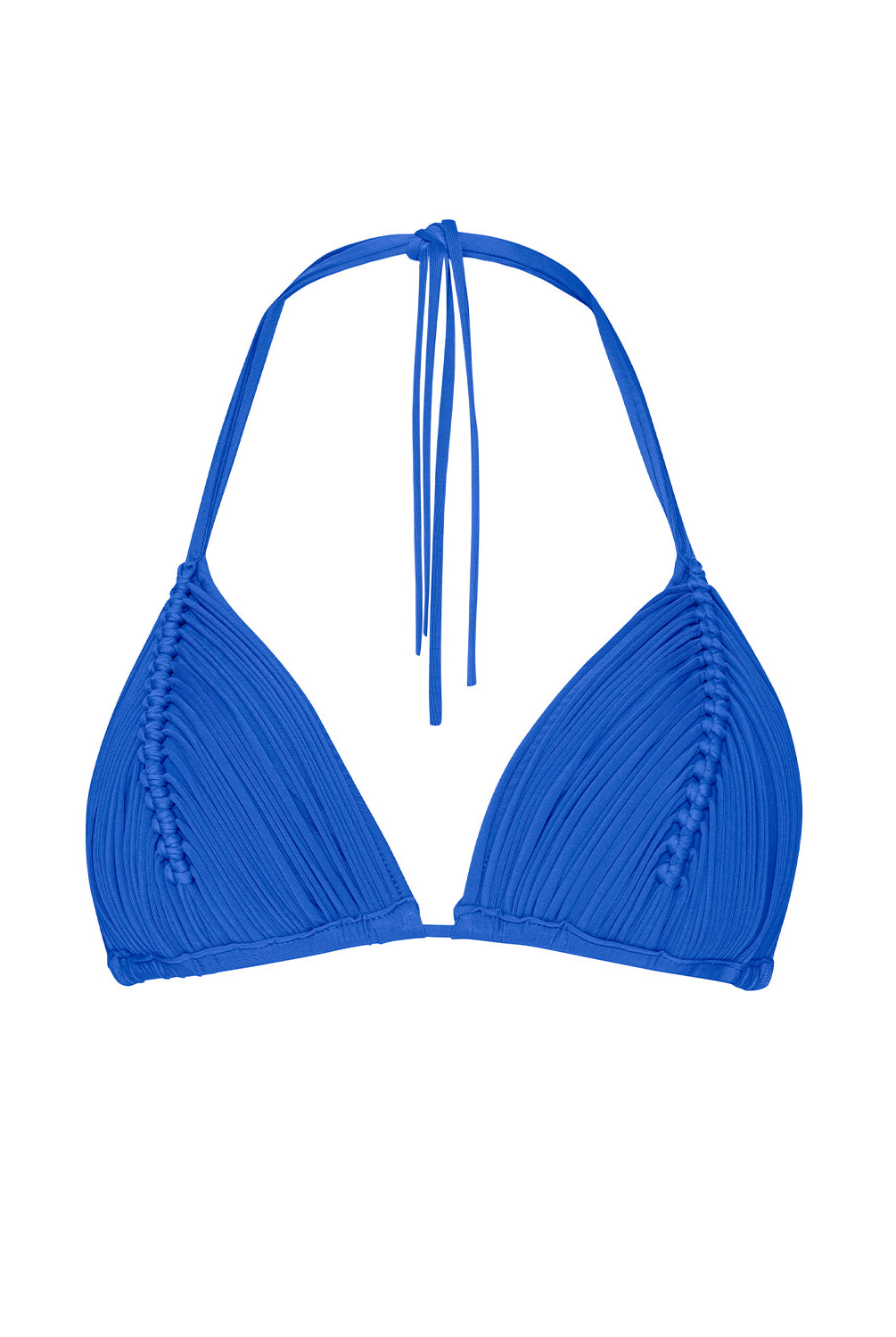 Blueberry Isla Triangle Bikini Top in vibrant blue with handwoven macramé detailing