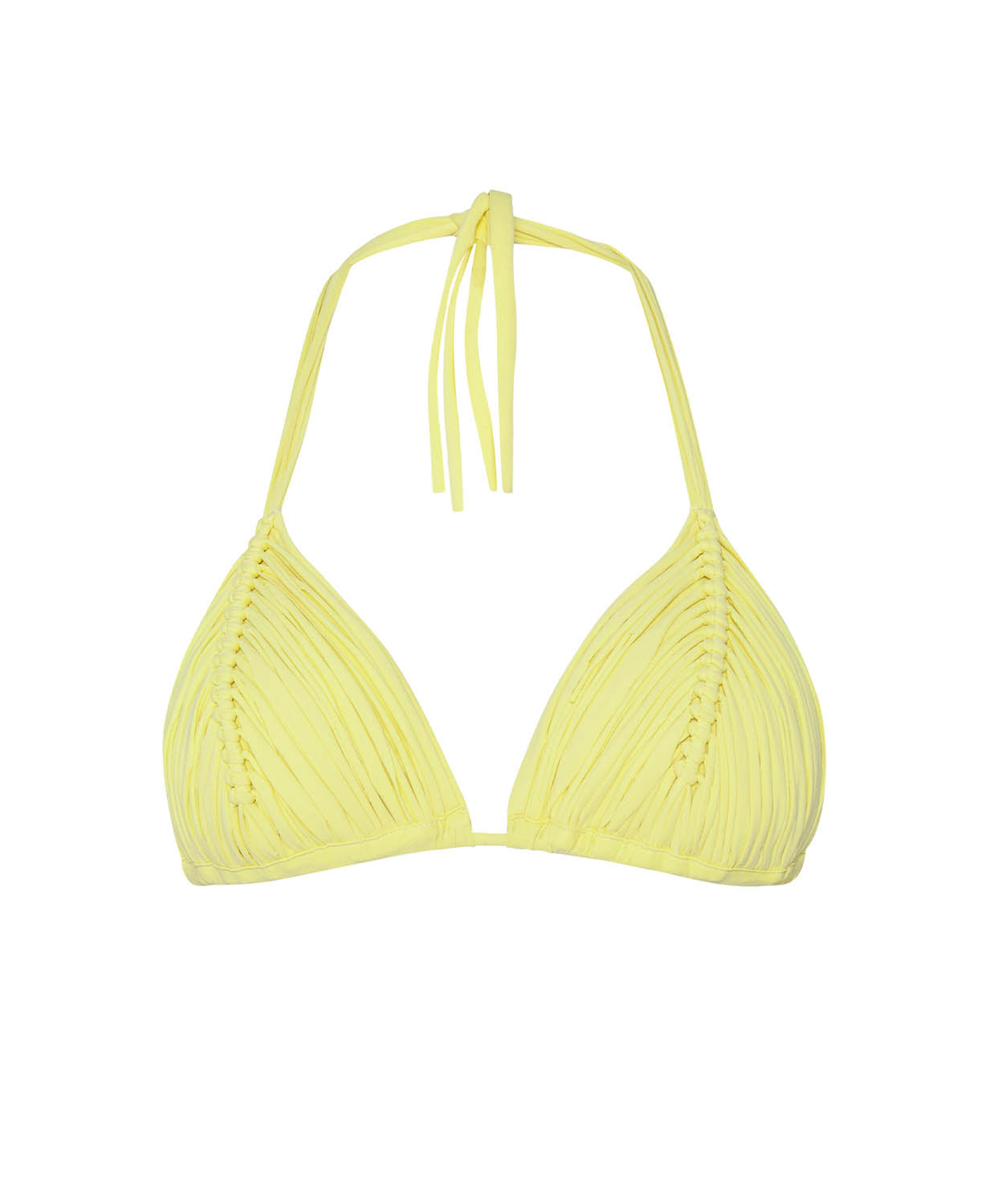 Yellow triangle bikini top on a white background