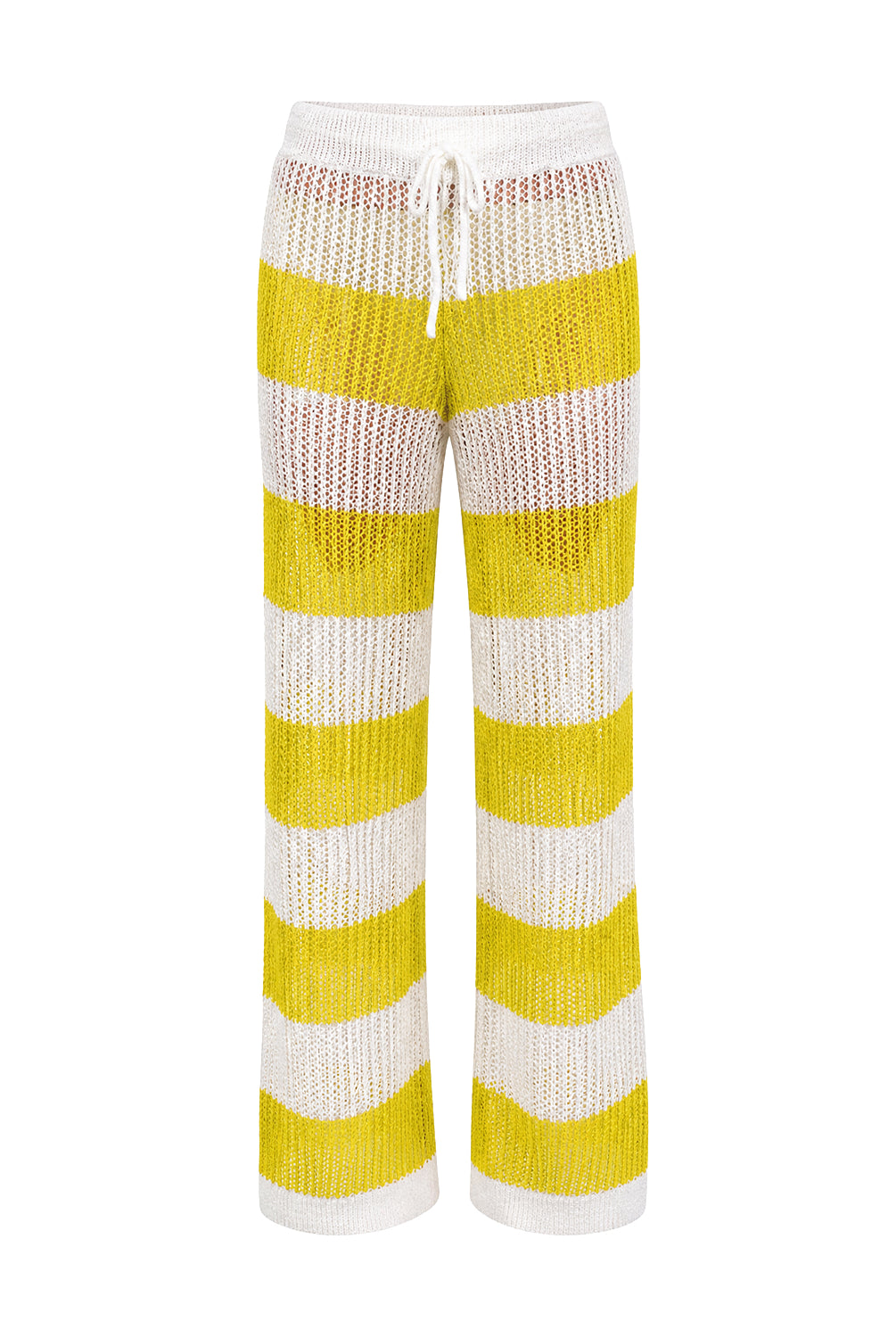 Yellow and white striped pants on a white background