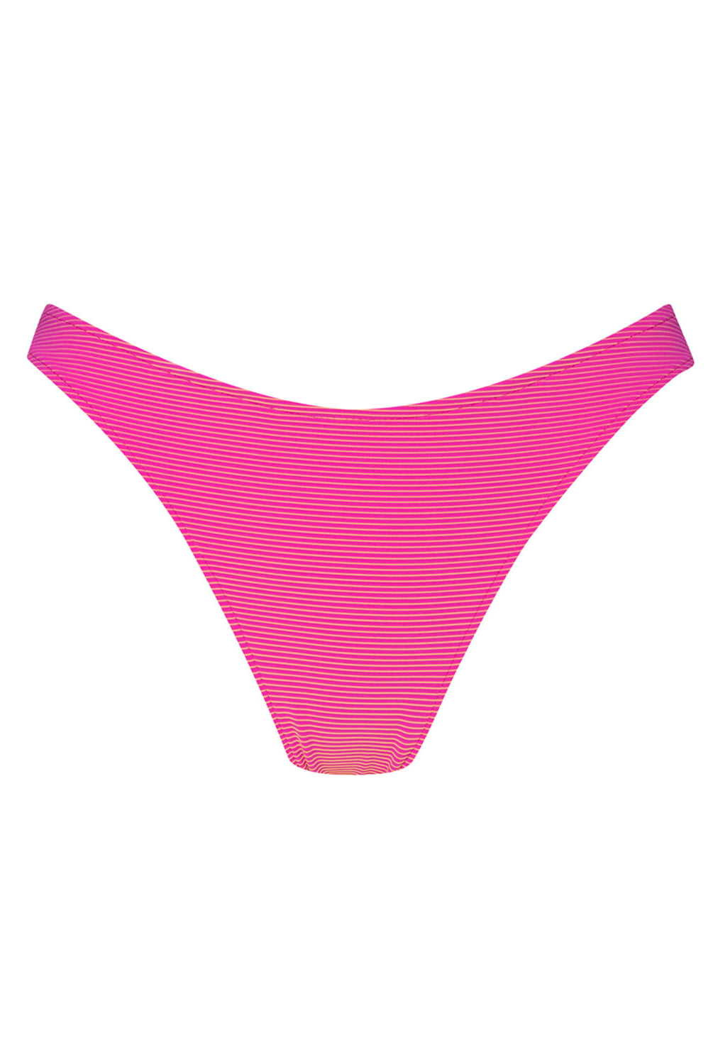 Pink bikini bottoms in front of a white background.
