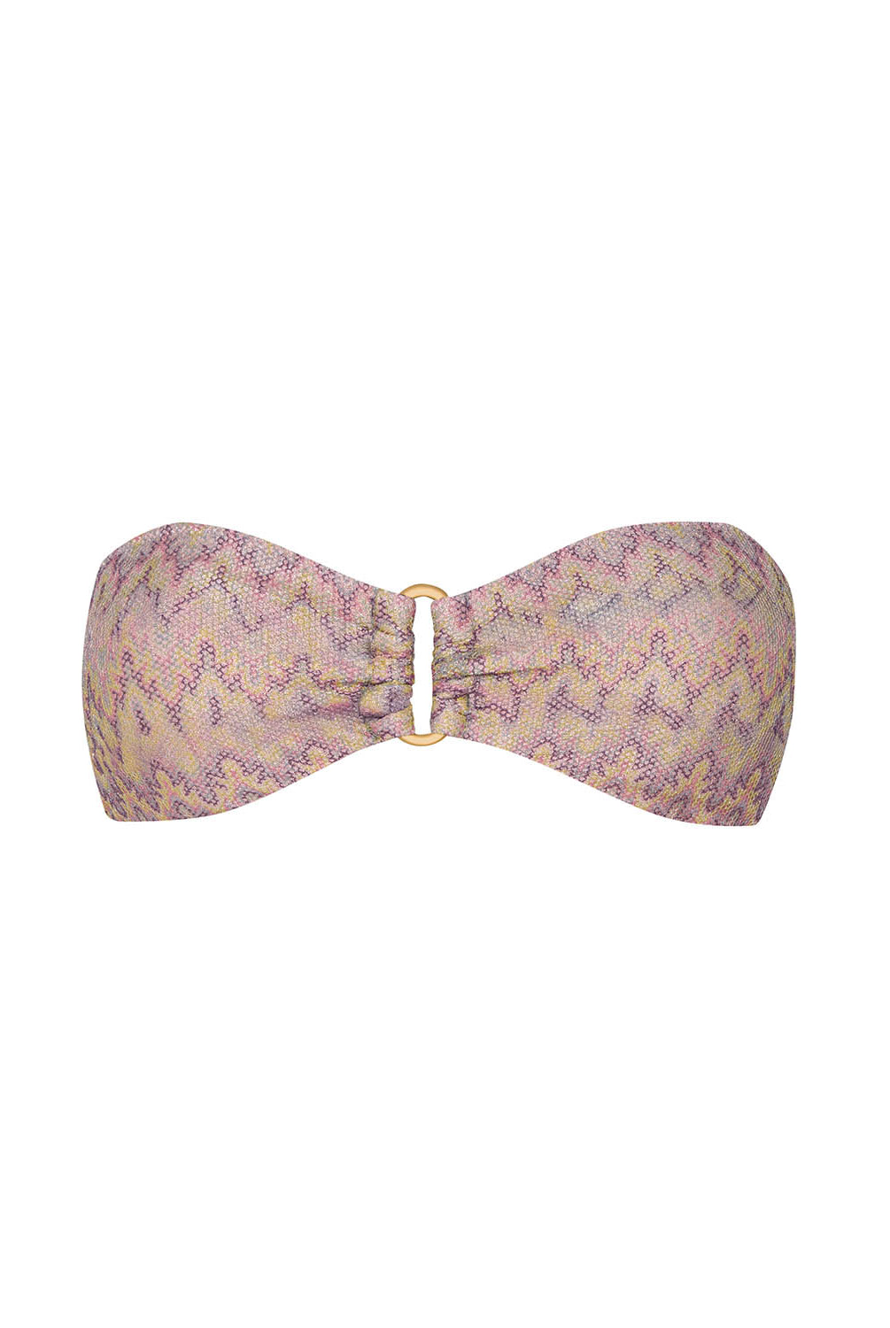 Pink patterned bandeau top on a white background