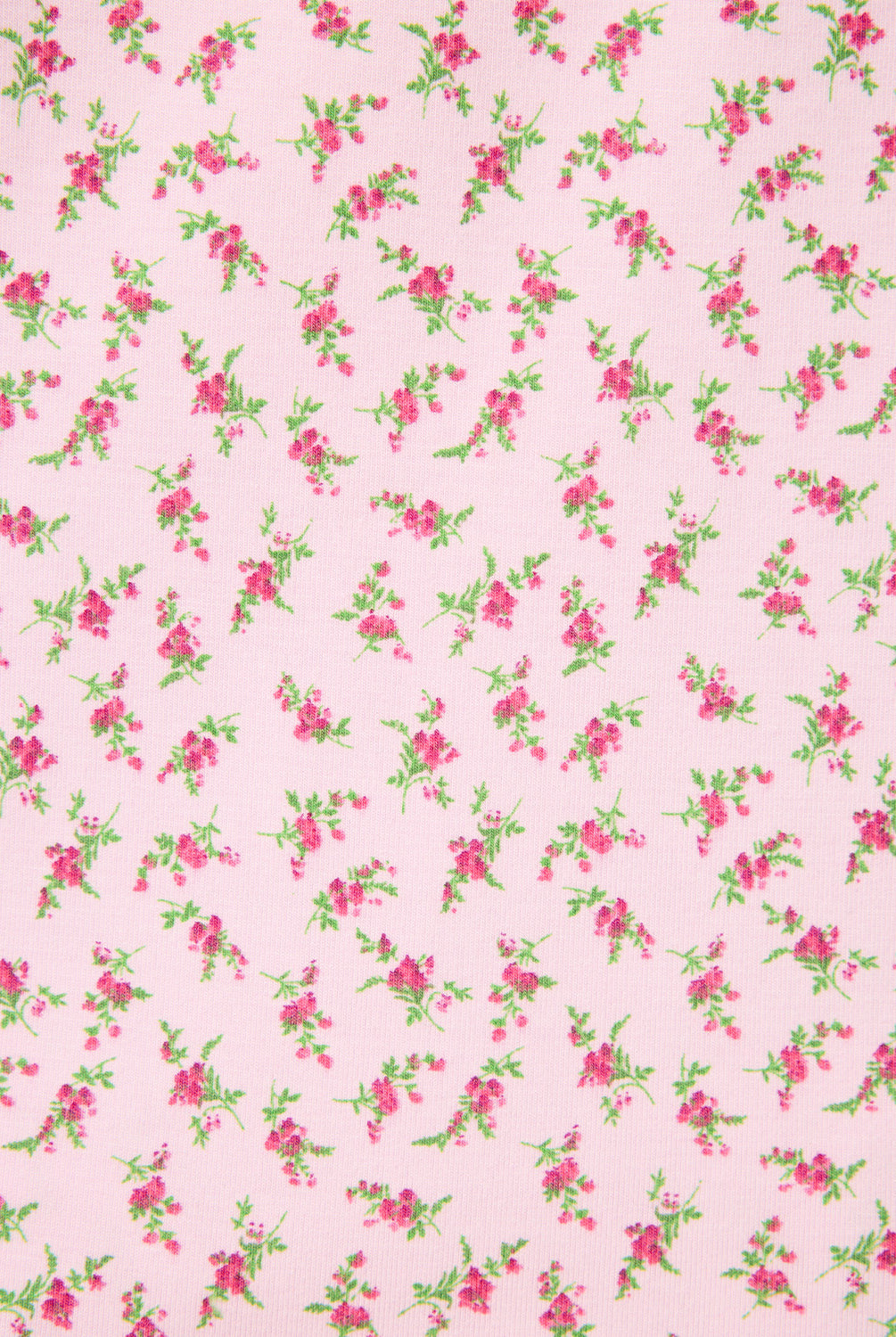 Ditsy Floral Shorts Set featuring pink ditsy florals with leopard-print trim, button-down top, and matching pull-on shorts.