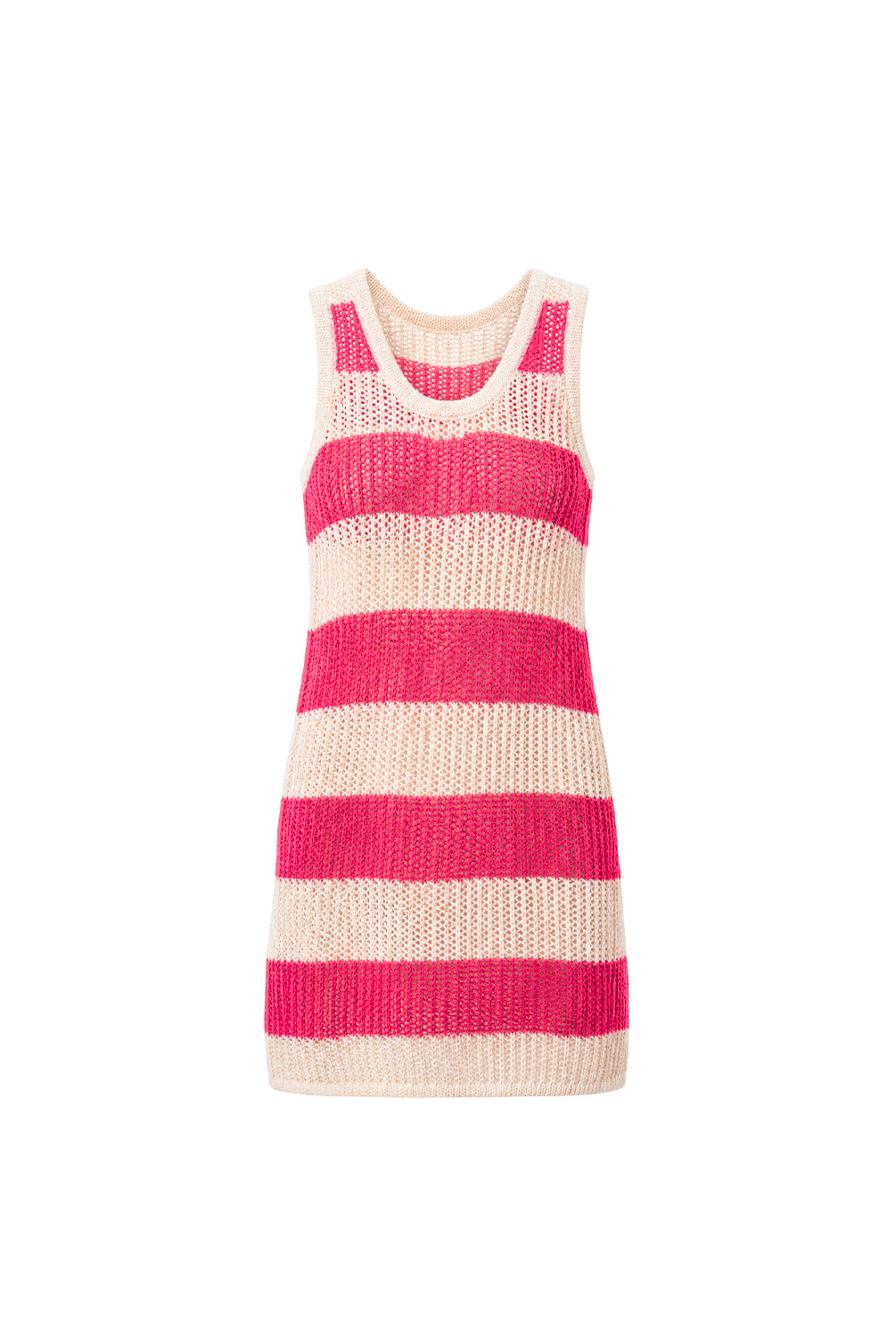 Striped dress with pink and beige pattern on a white background