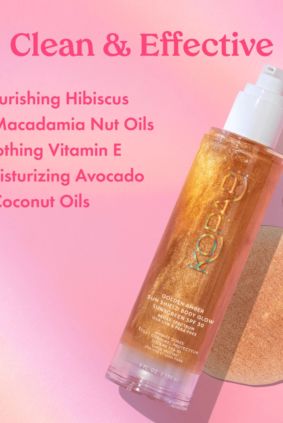 A tube of body glow sunscreen against a pink wall.