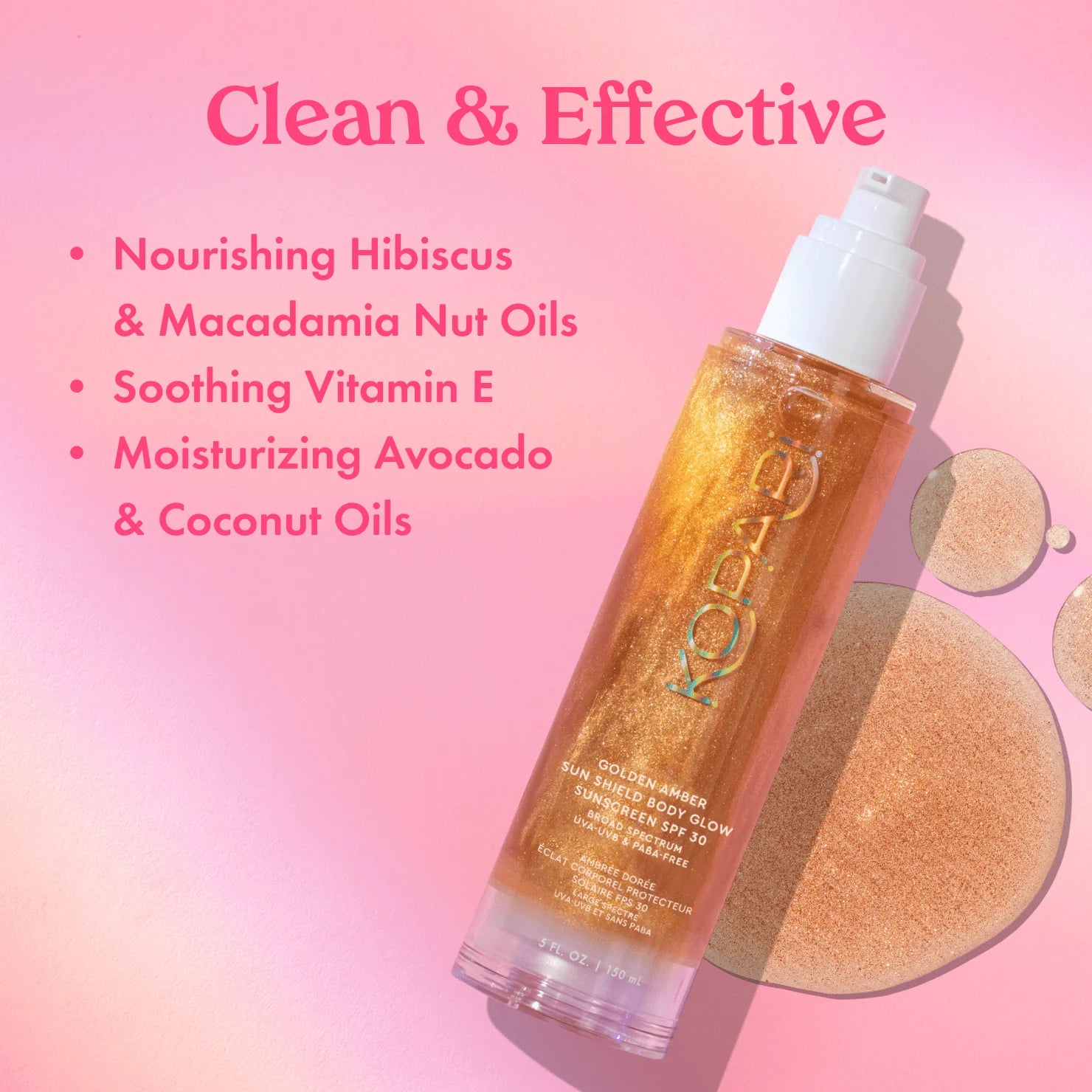 A tube of body glow sunscreen against a pink wall.