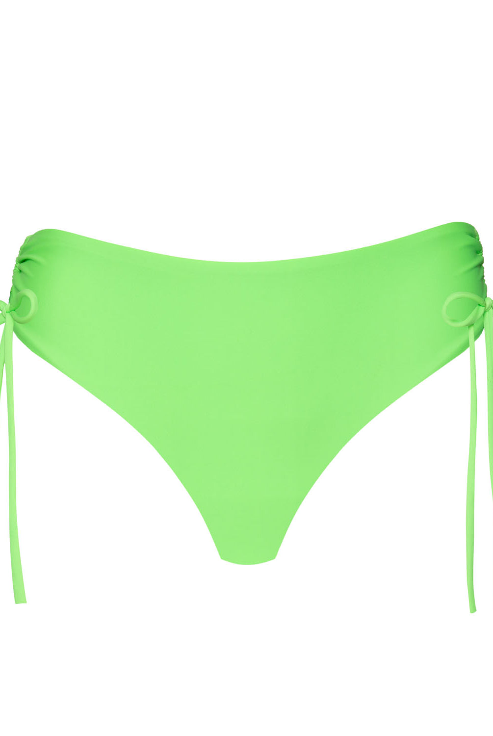 A green bikini bottom against a white wall.