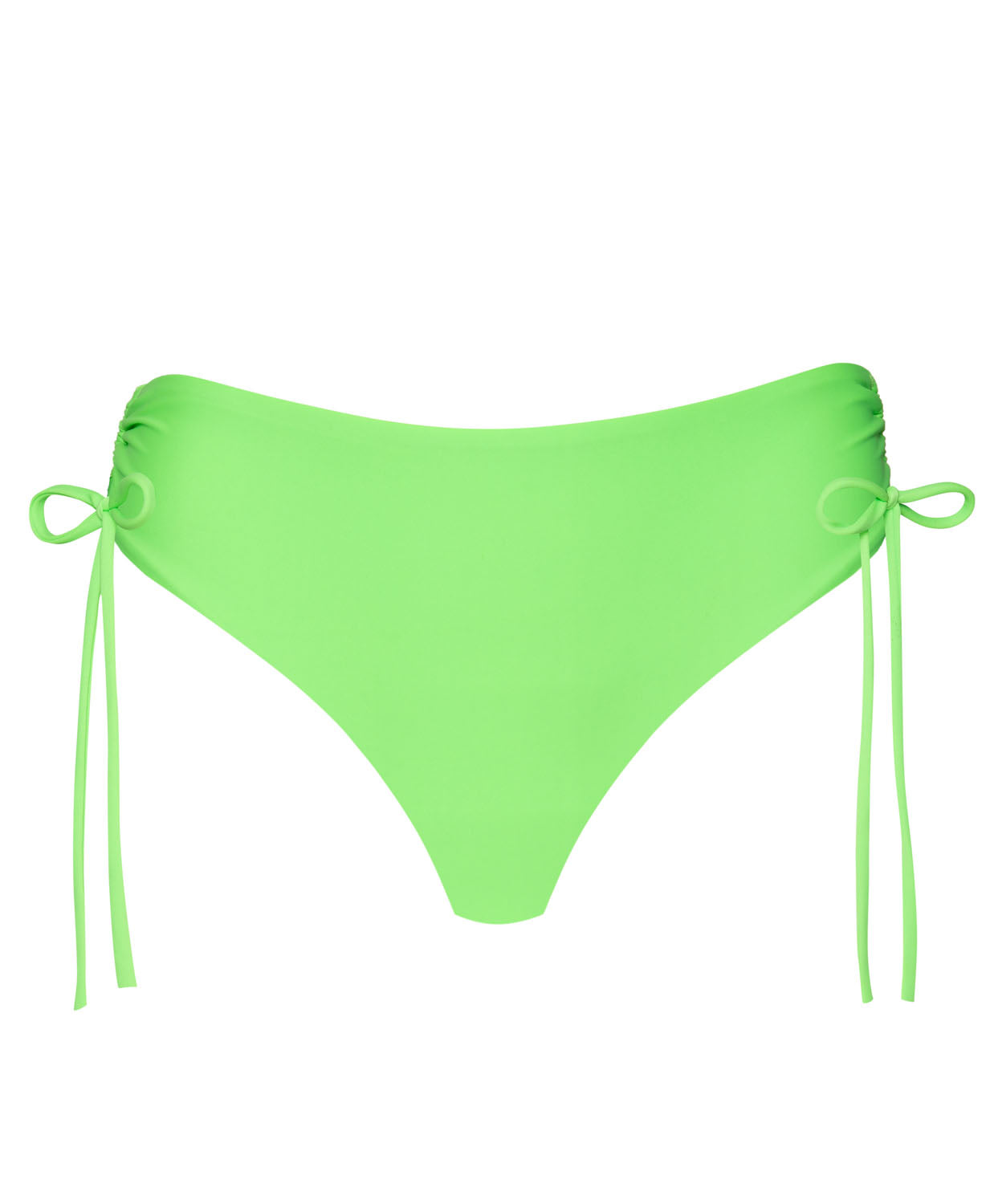 A green bikini bottom against a white wall.
