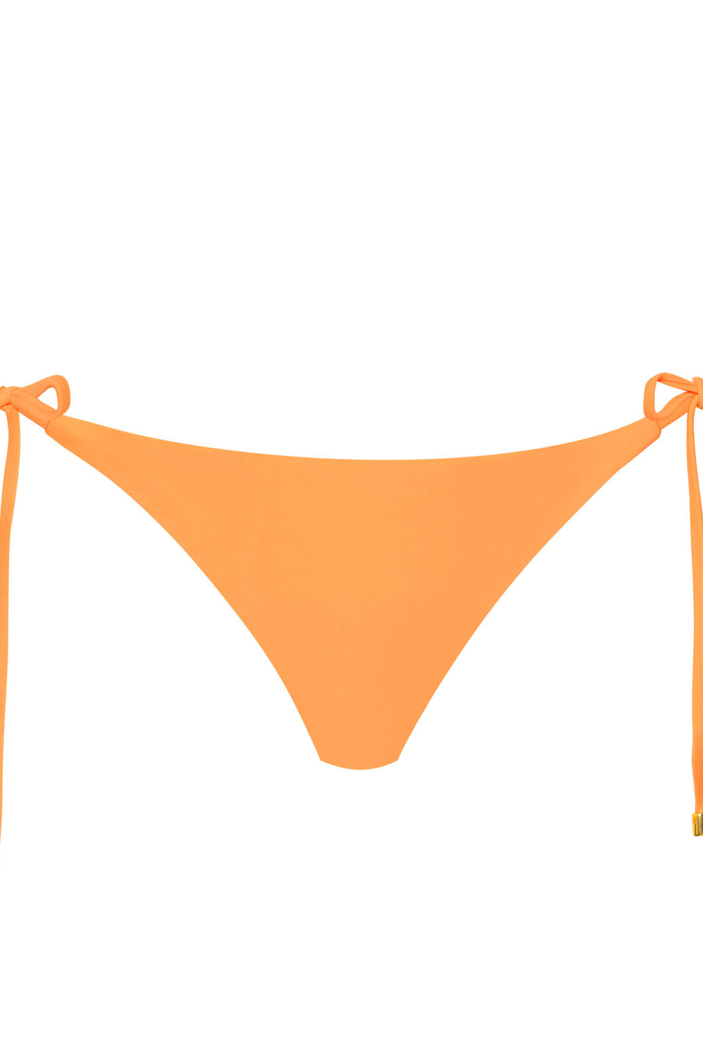 An orange bikini bottom against a white wall.