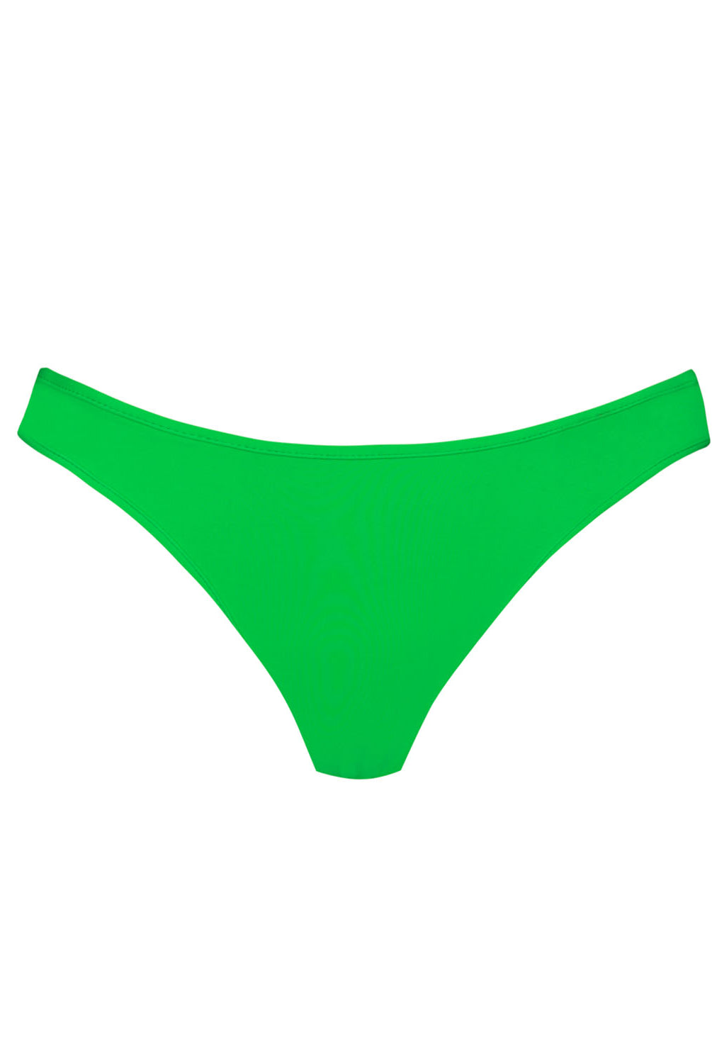 A green bikini bottom against a white wall.