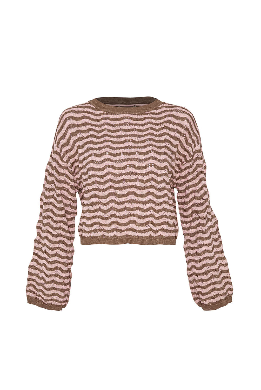 Brown and beige striped sweater on a white background