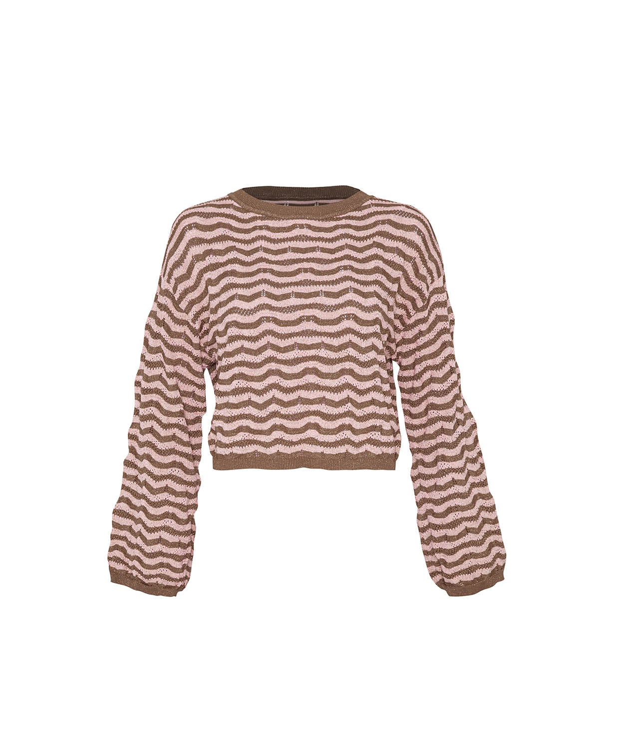 Brown and beige striped sweater on a white background
