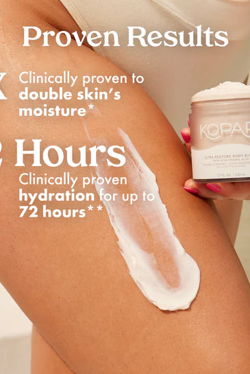 A woman using body lotion on her leg.