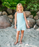 Kids Ice Blue Milo Set – soft crochet knit halter top and shorts in sky-blue, perfect for sunny days and seaside adventures.