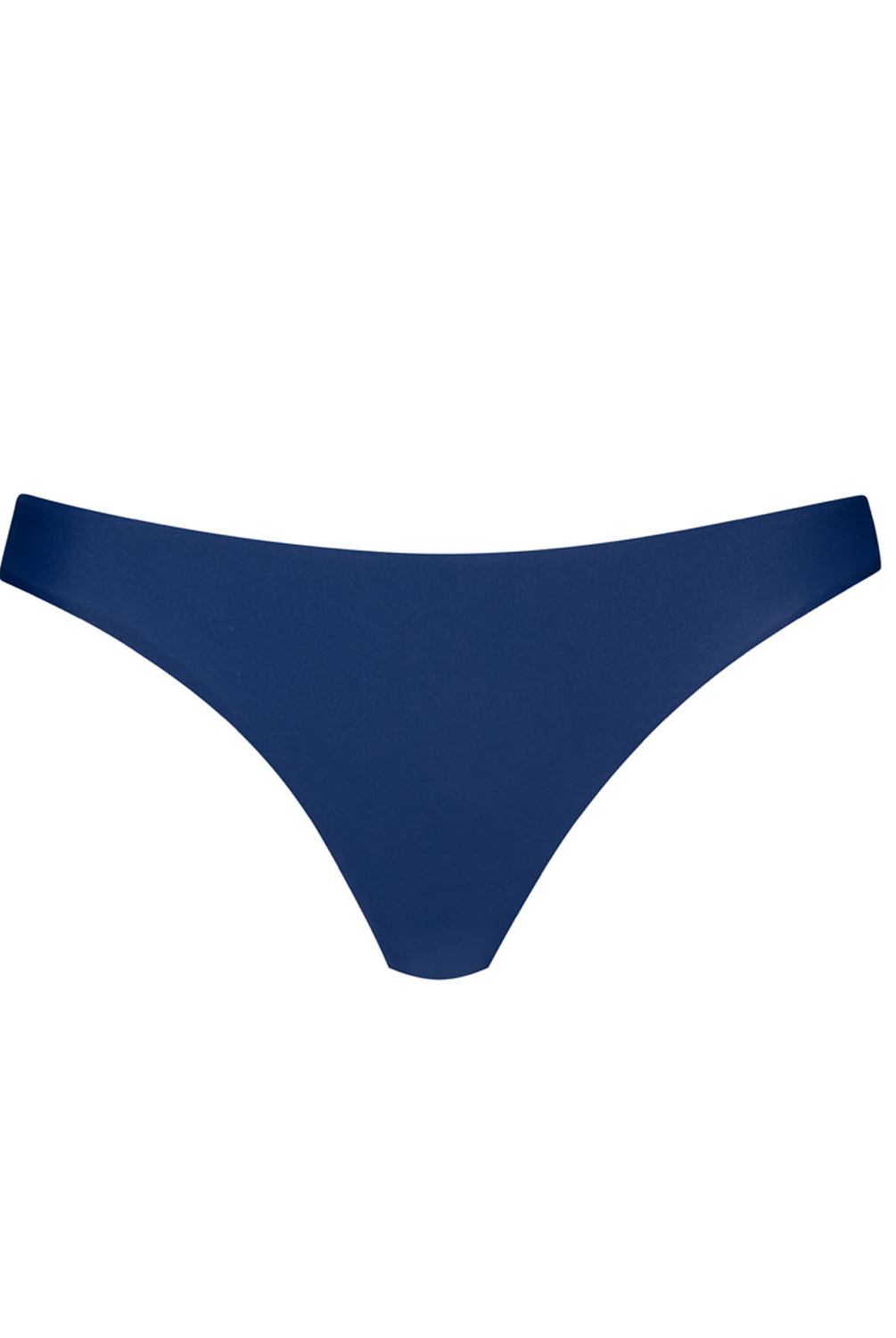 Navy low-rise bikini bottoms with a ruched back detail