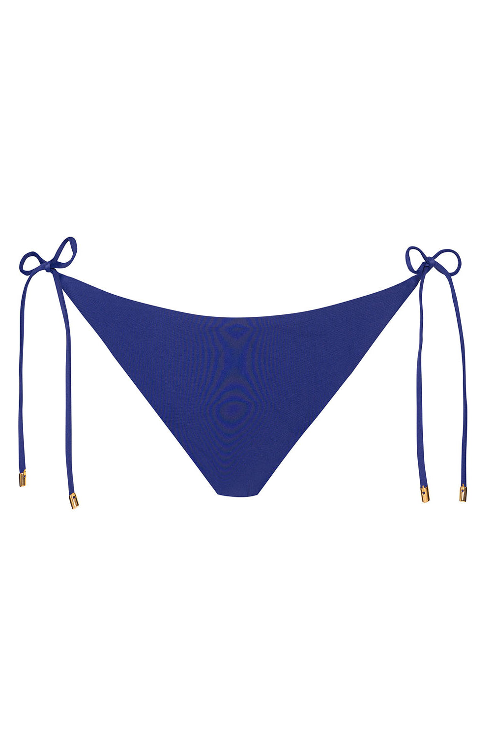 Navy blue bikini bottoms with a low-rise fit and adjustable tie sides