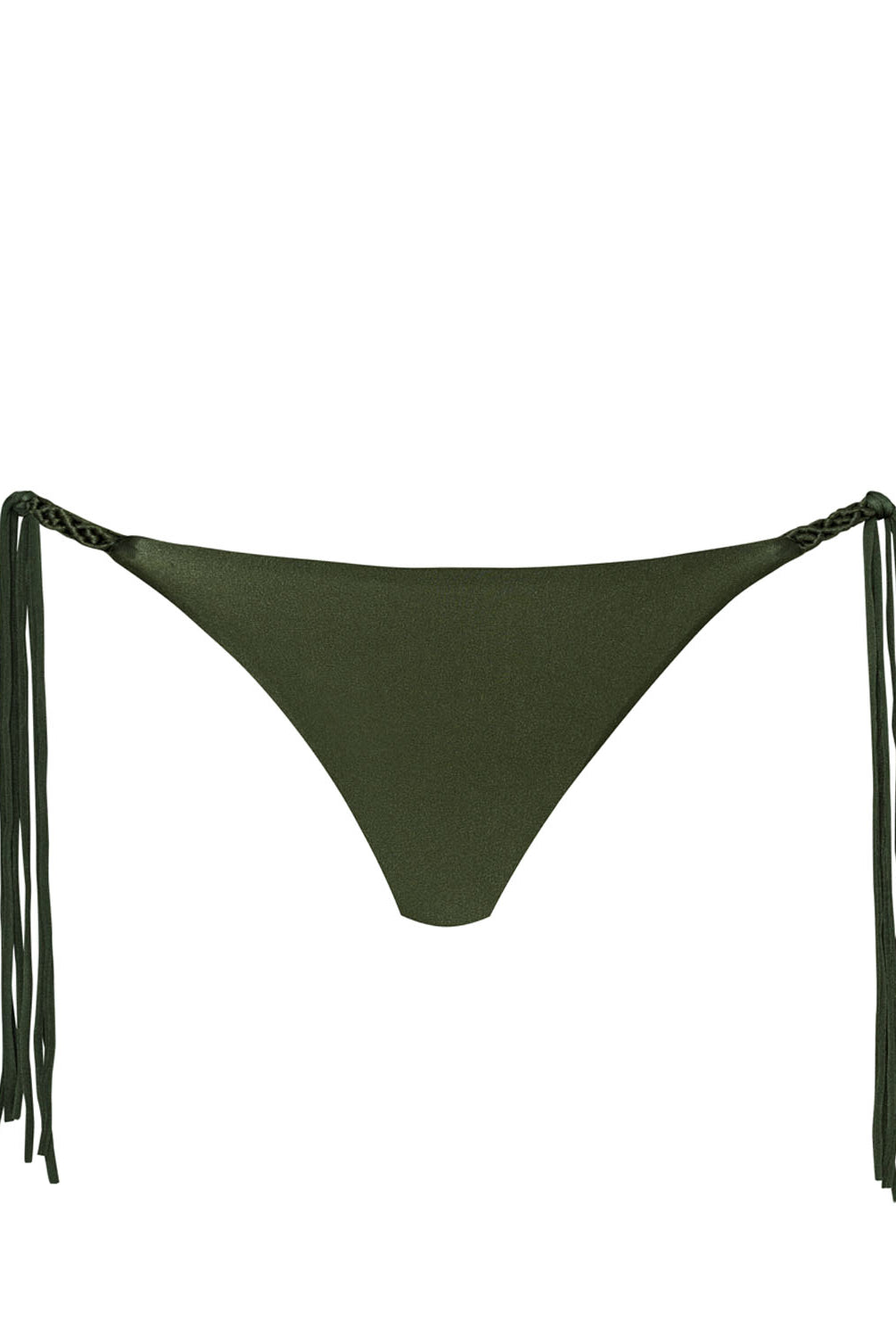 A green bikini bottom against a white wall.