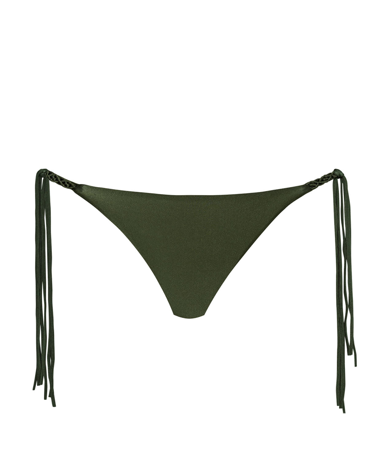 A green bikini bottom against a white wall.