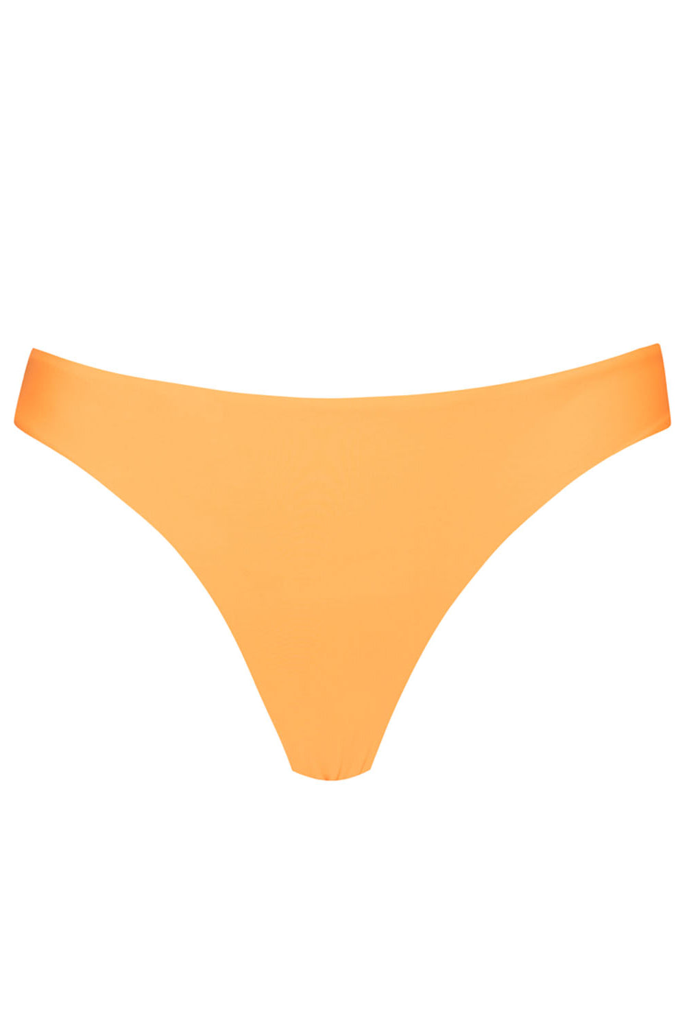 An orange bikini bottom against a white wall.