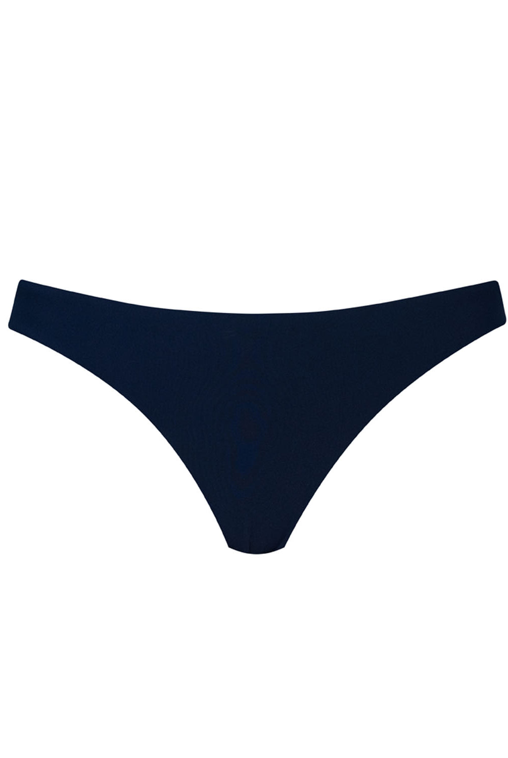 A navy bikini bottom against a white wall.