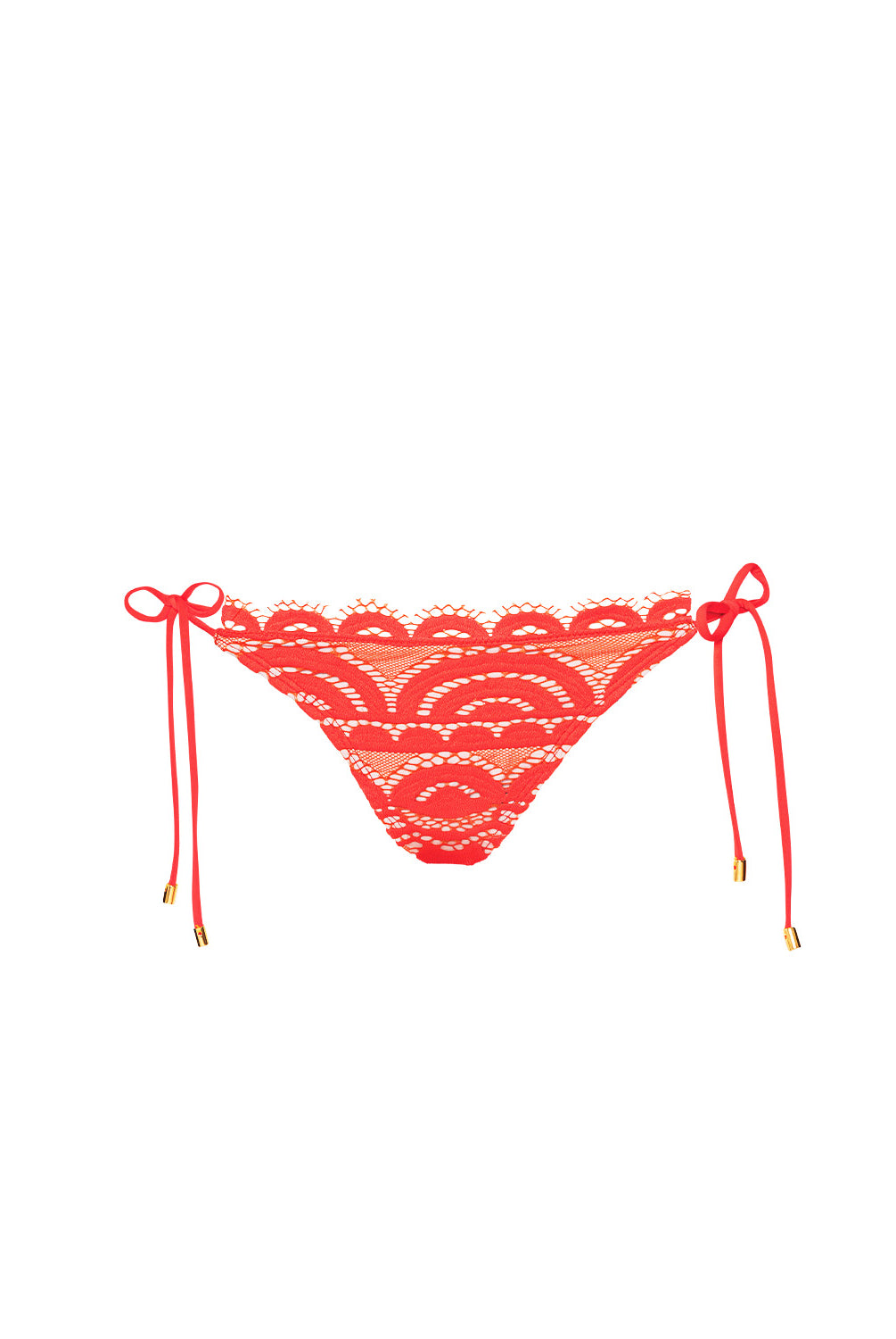 Passion Lace Tie Side Bottom in red lace with teeny bikini coverage and adjustable side ties.