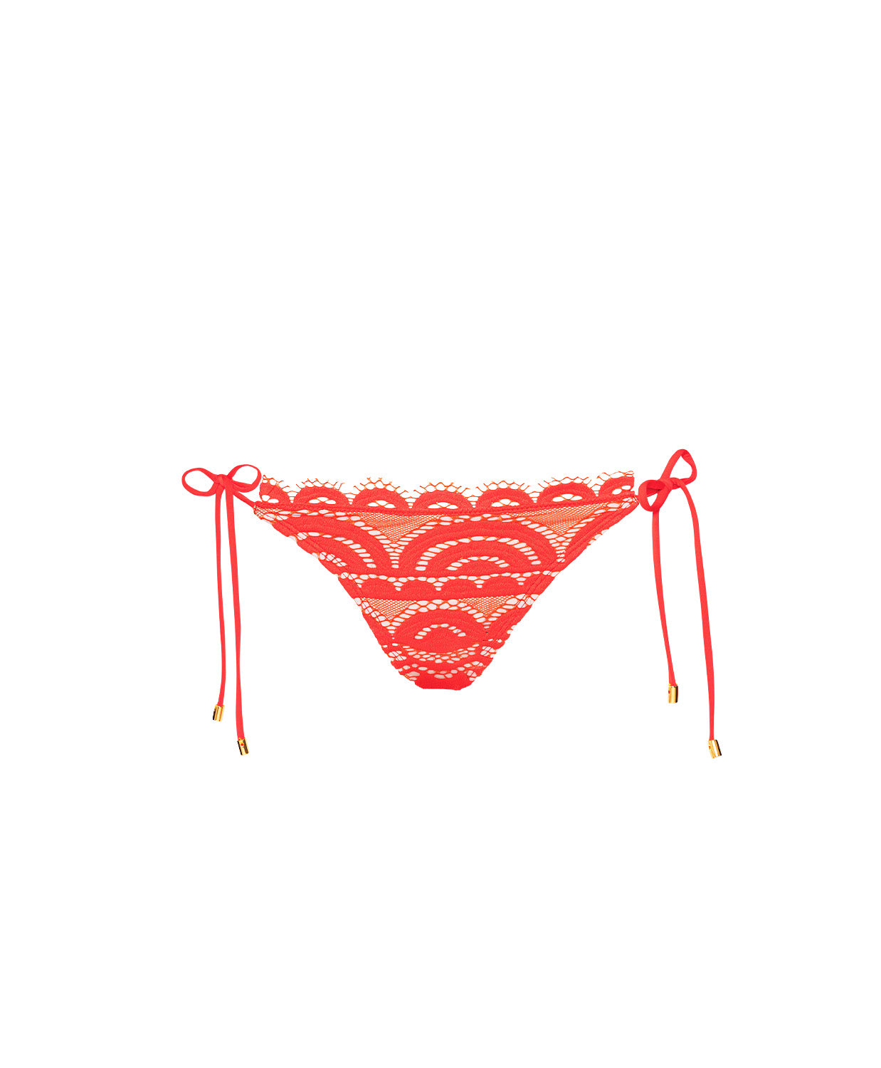 Passion Lace Tie Side Bottom in red lace with teeny bikini coverage and adjustable side ties.