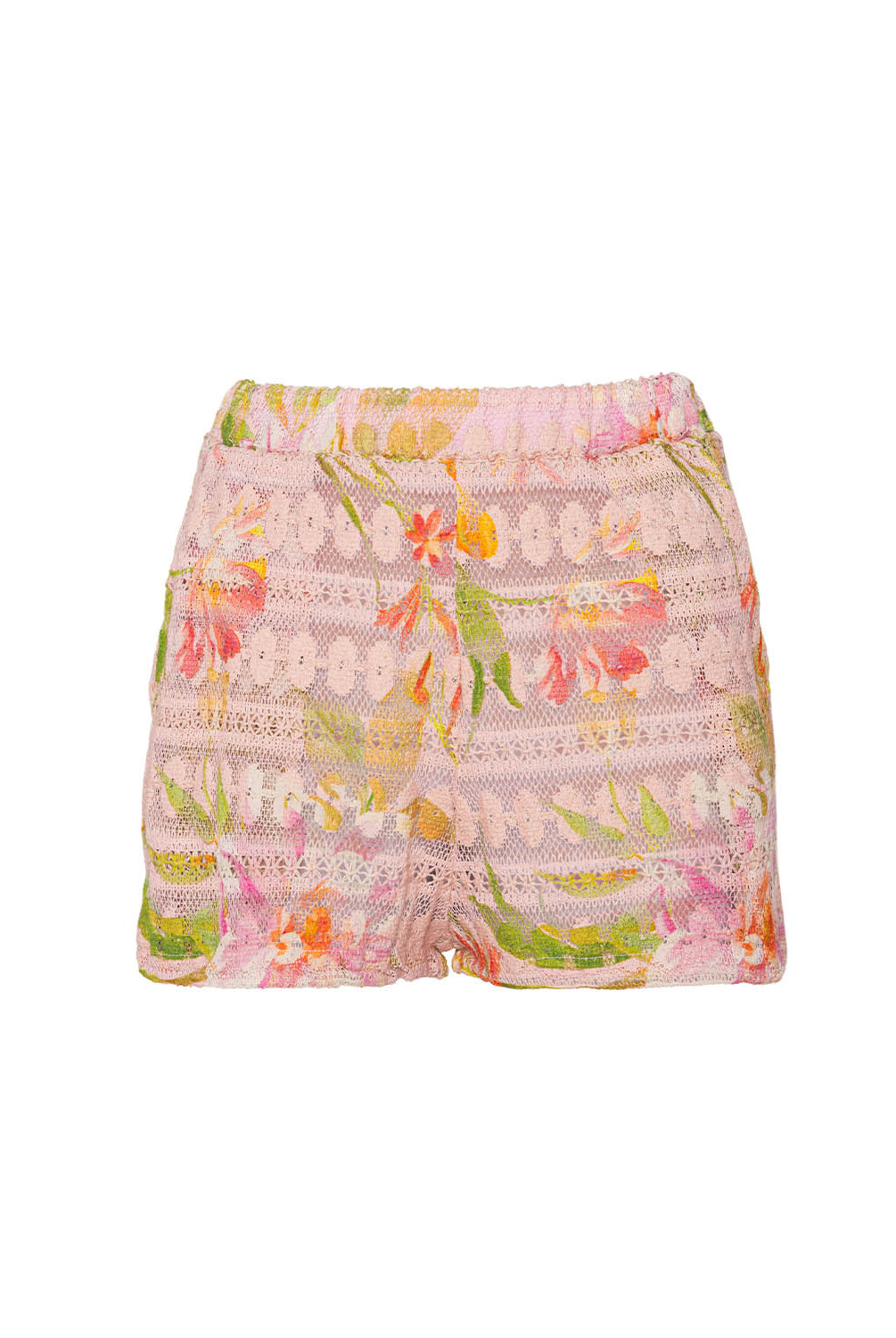 Floral patterned shorts on a white background
