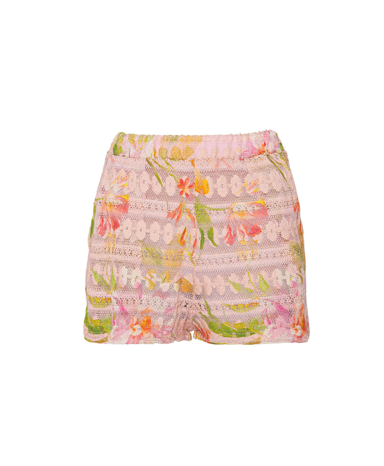 Floral patterned shorts on a white background
