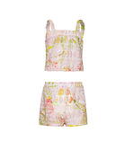 Floral two-piece set with top and shorts on a white background
