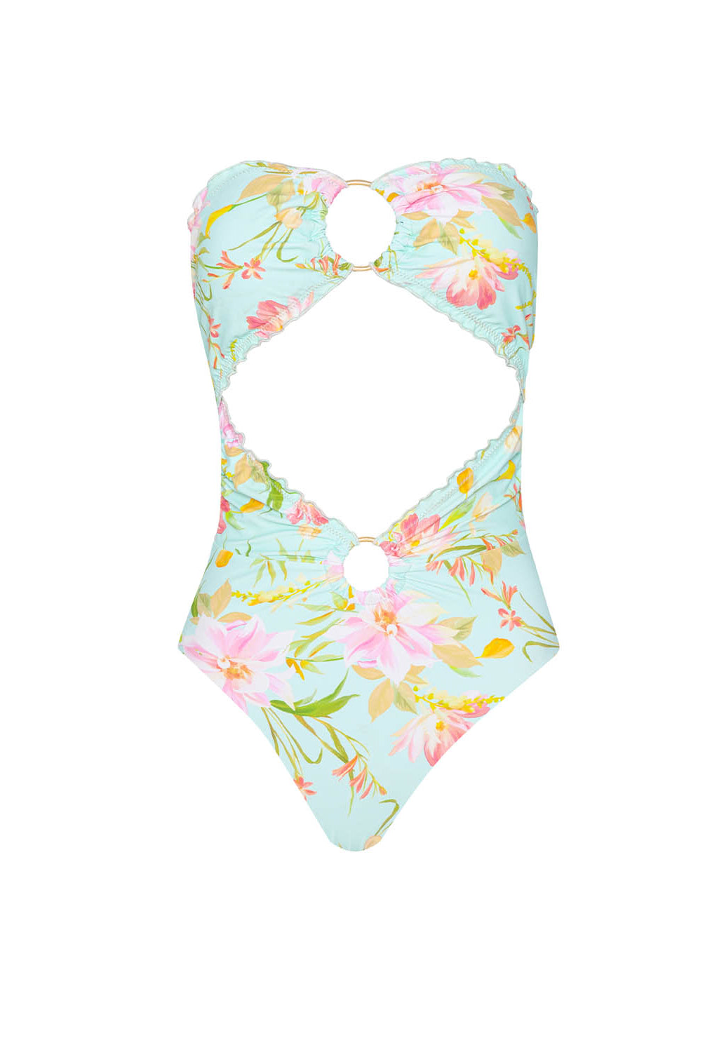 Floral-patterned swimsuit on a white background