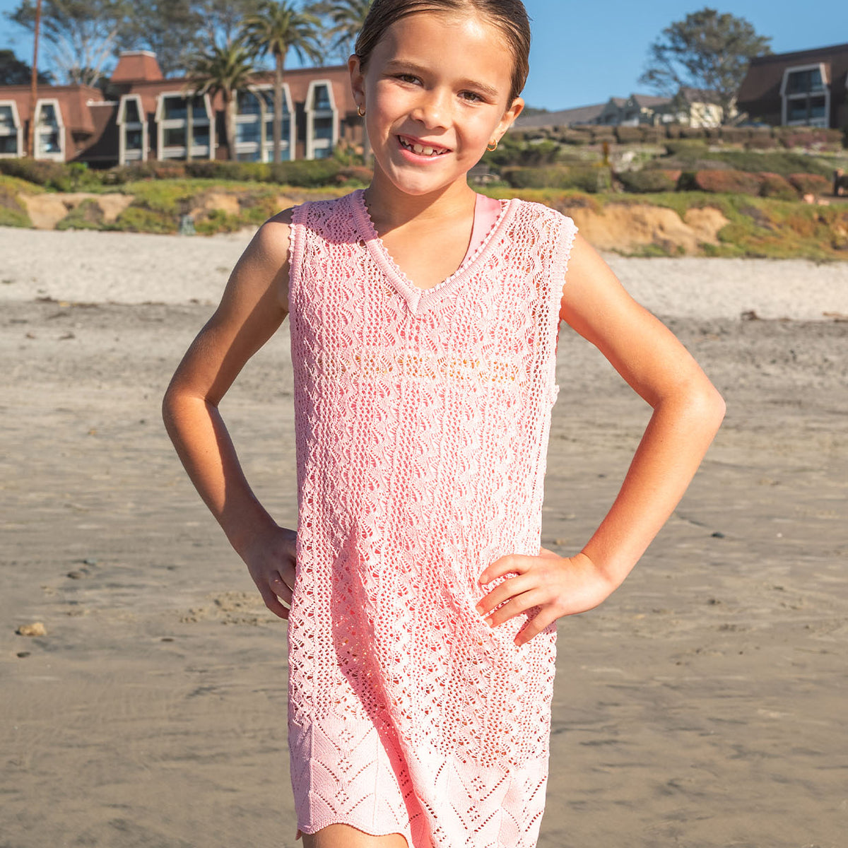 knit dress pink Charmed Me Ribbed Midi Hot Generous stretch PQ Swim Kids Pink Sands