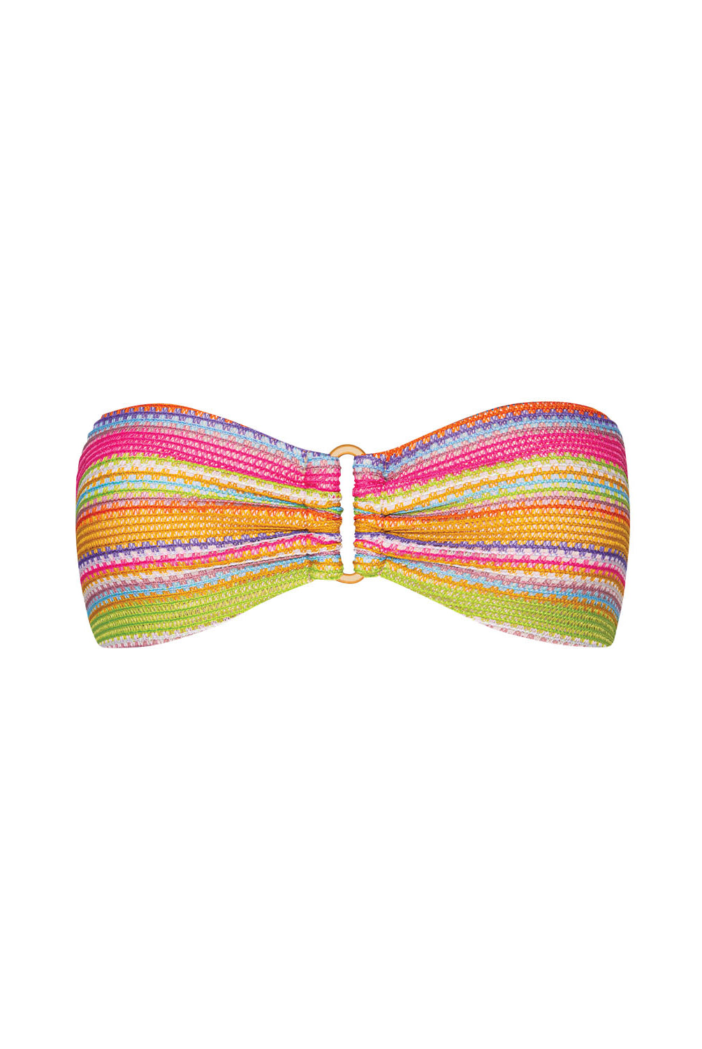 Multicolored striped bandeau top on a white background