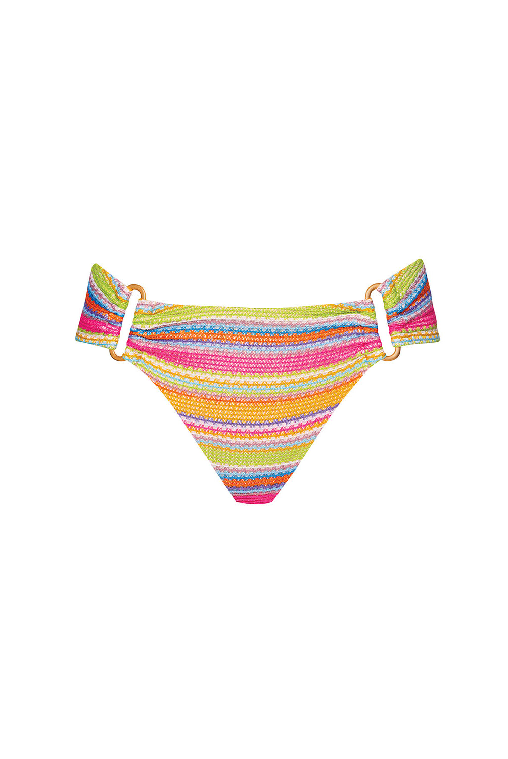 Multicolored striped bikini bottom on a white background