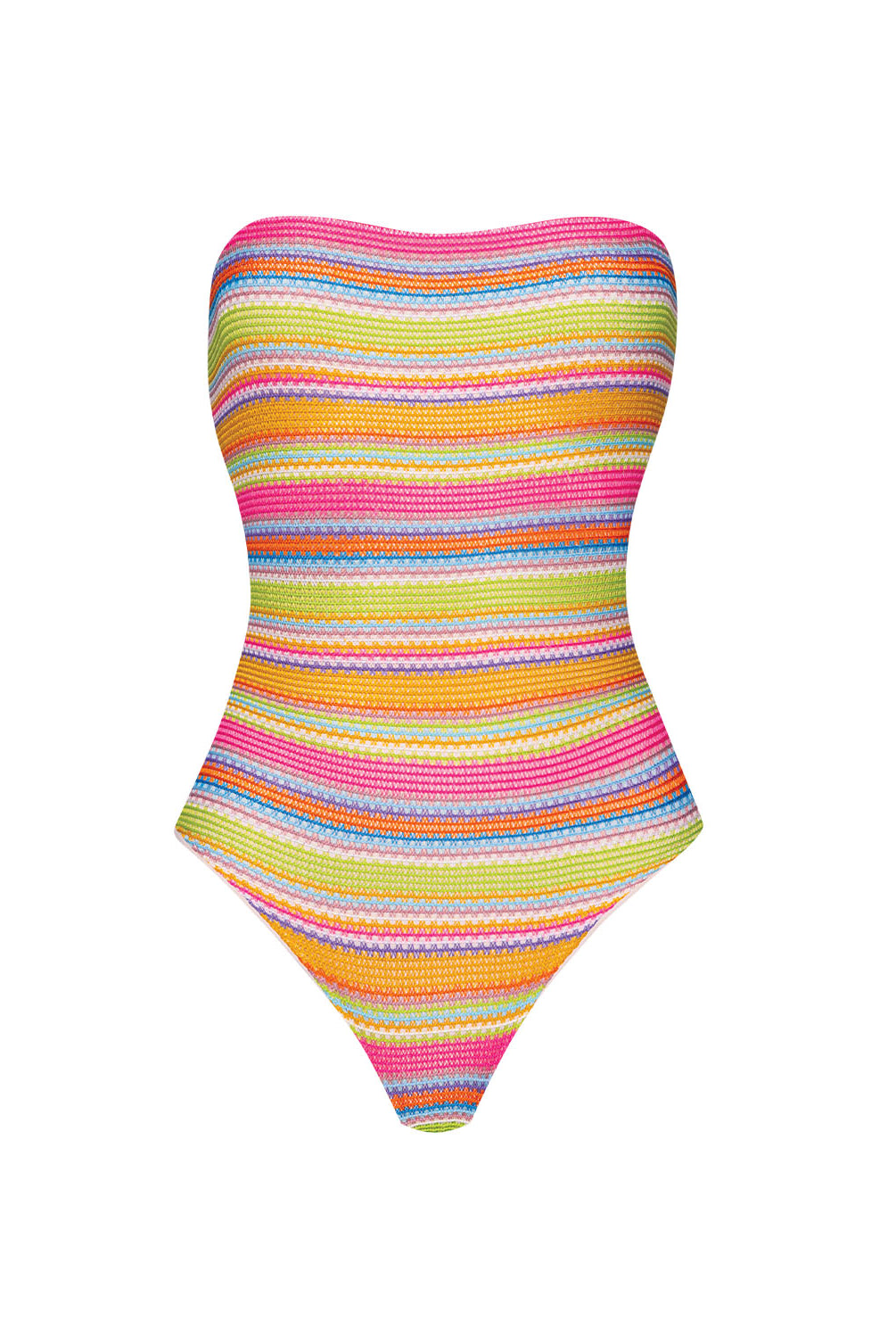 Multicolored striped swimsuit on a white background