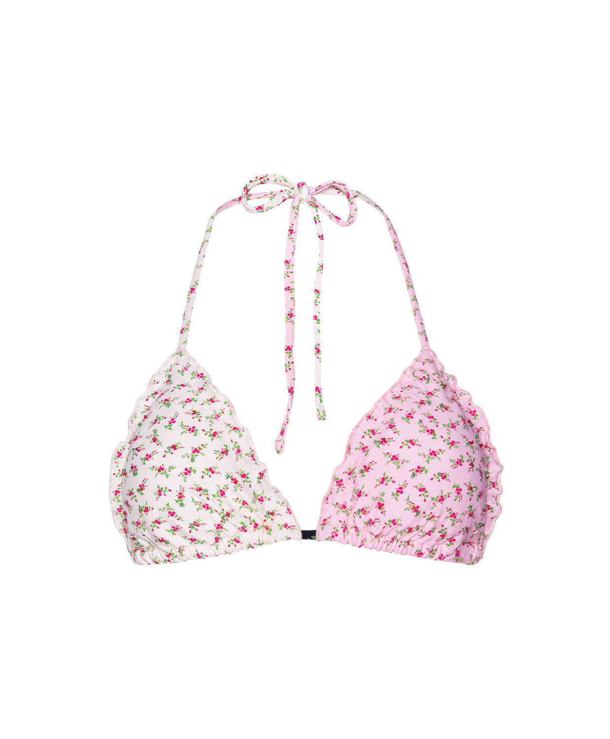 Floral patterned bikini top on a white background