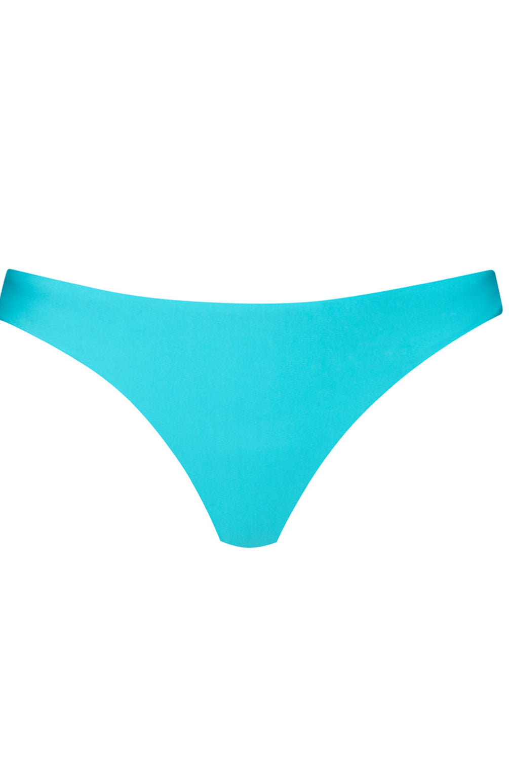 A turquoise bikini bottom against a white wall.