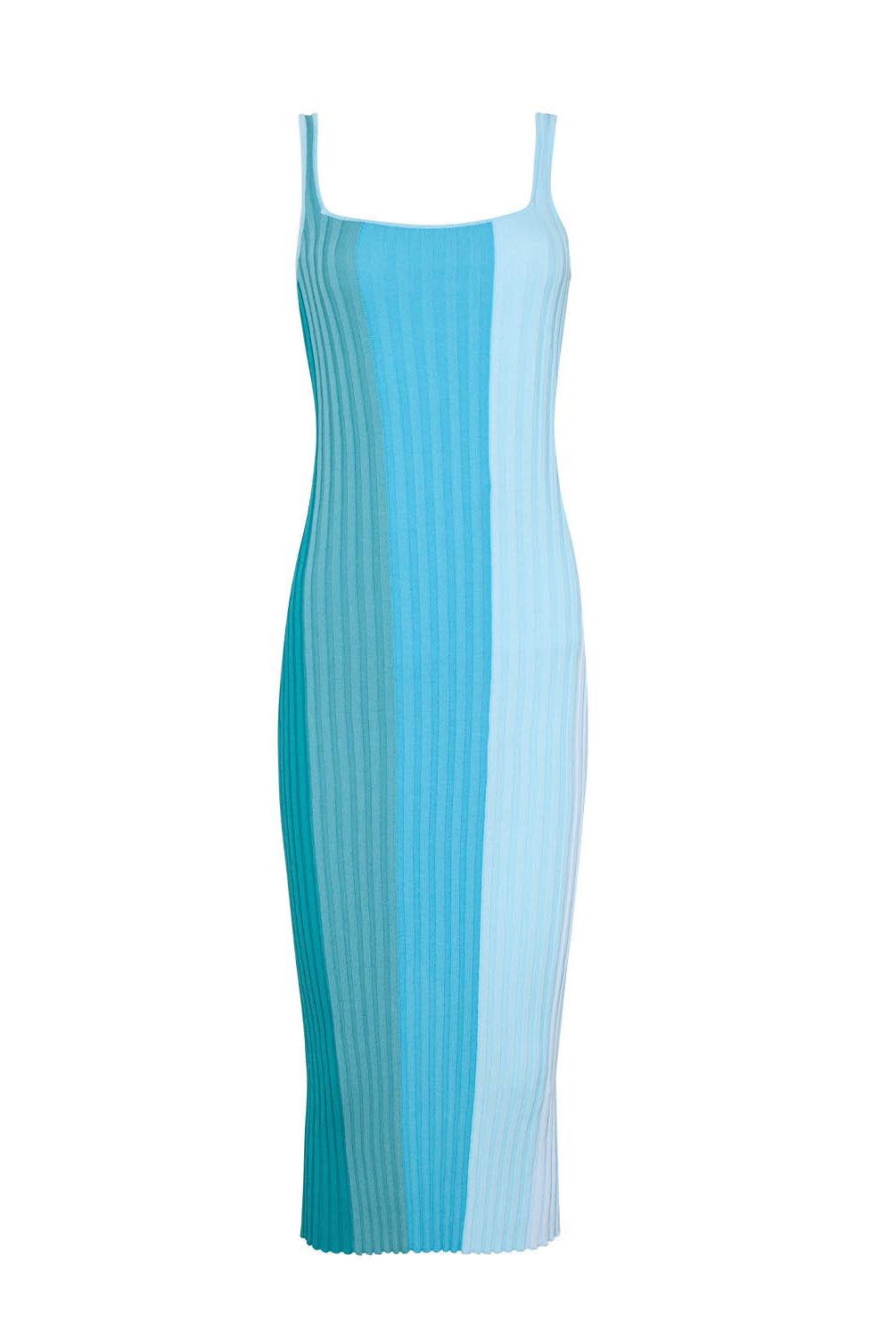 Blue ribbed dress on a white background