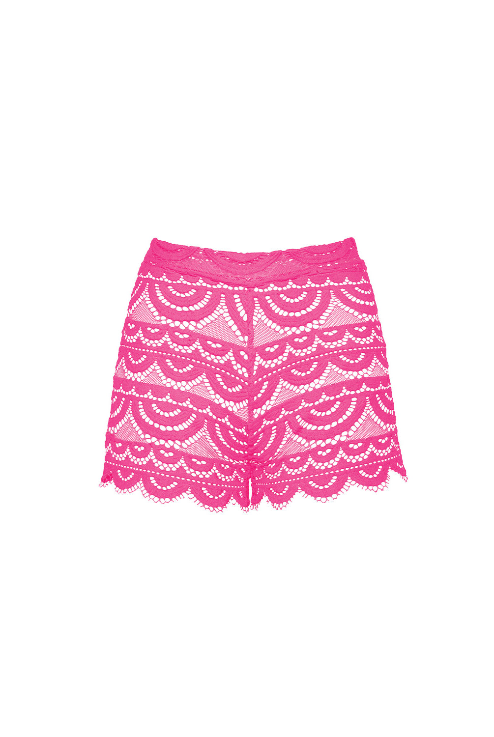 Pink lace shorts on a white background