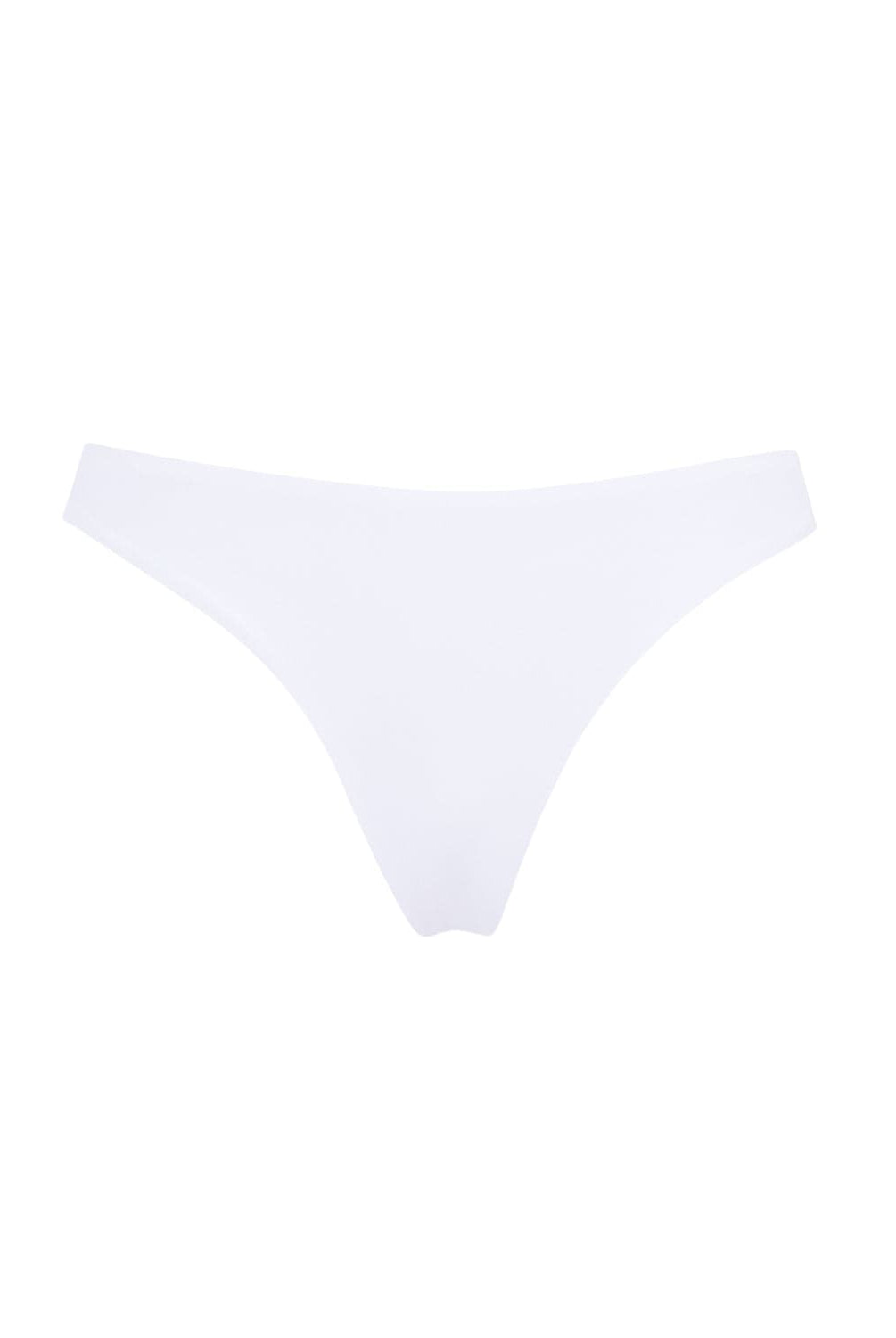 A white bikini bottom against a white wall.