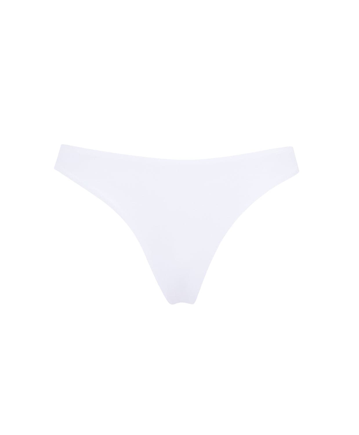 A white bikini bottom against a white wall.
