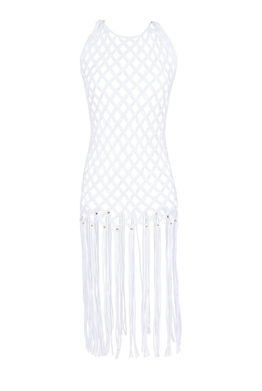 White Sands Beaded Brynn cover-up featuring an intricate open net macramé design