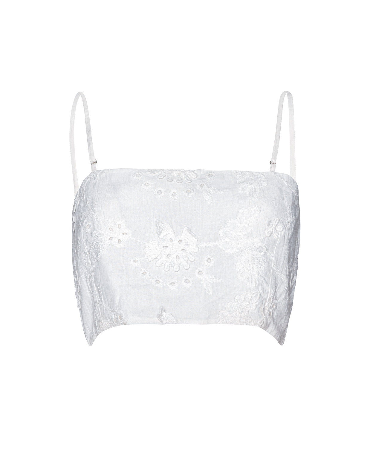 White lace bandeau top on a white background