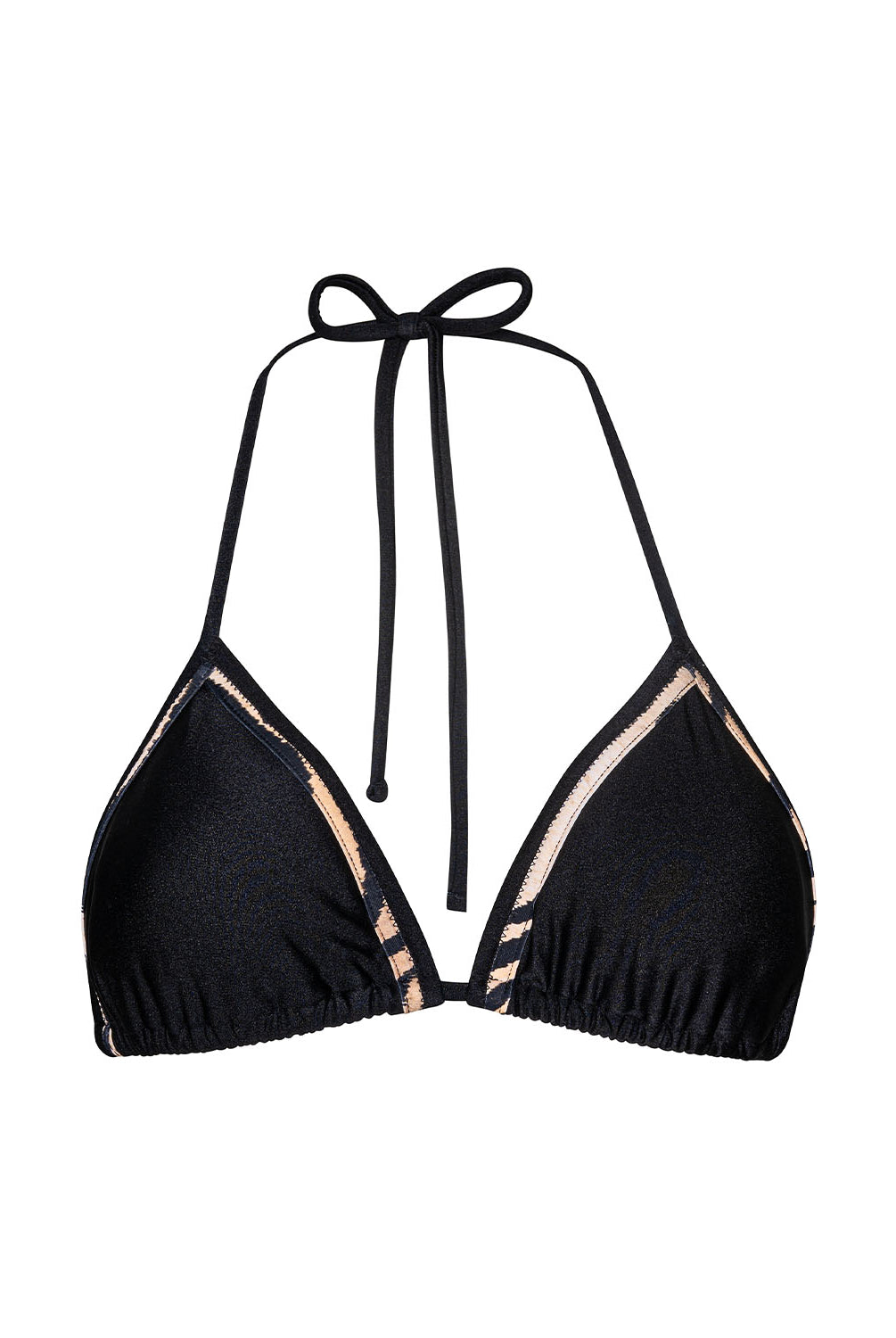 Black Thea Triangle Top bikini with tiger-print trim and adjustable ties.