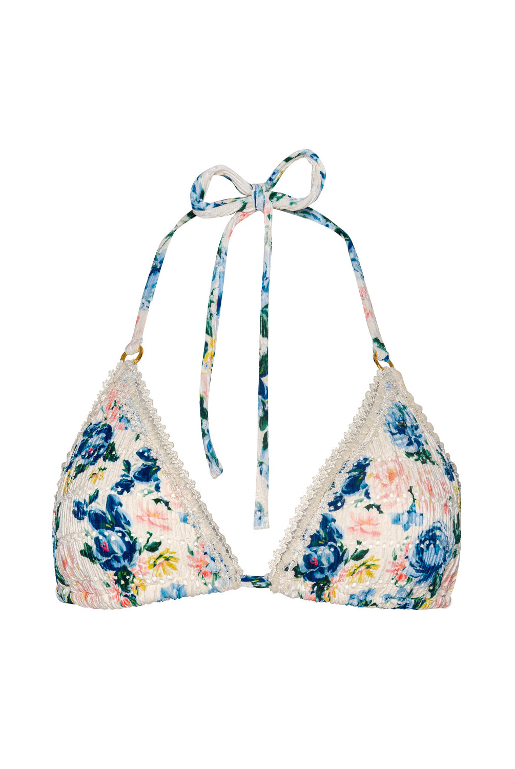 Floral triangle bikini top on a white background