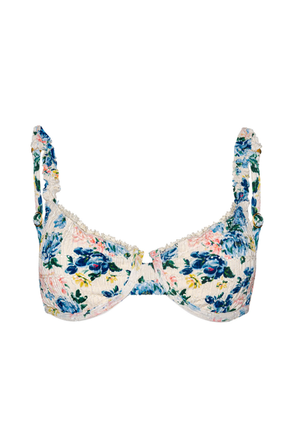 Blossom Roxy Underwire Top with floral print, balconette underwire shape, and delicate crochet trim