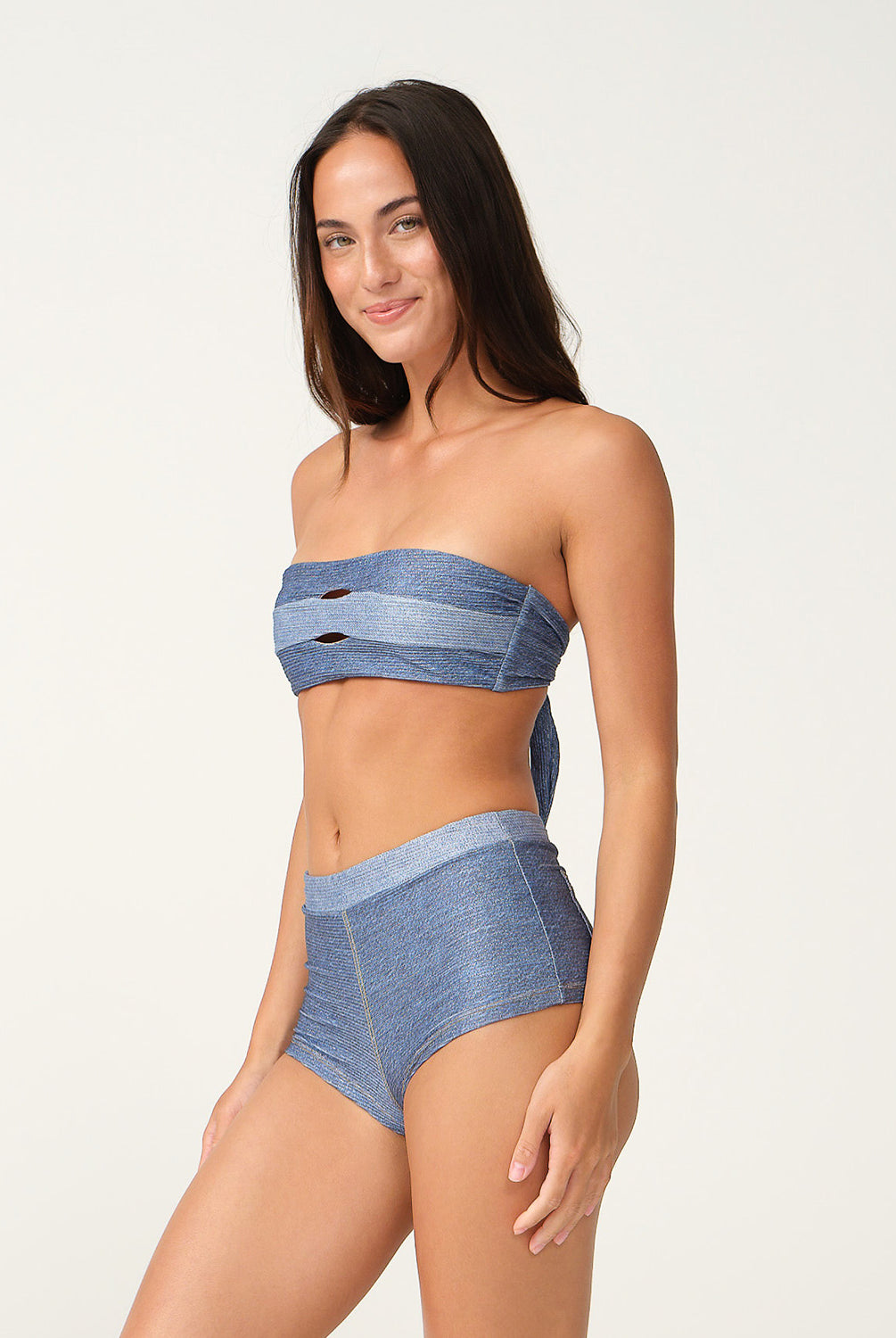 Blue Crush Billie bandeau bikini top with peek-a-boo cutout