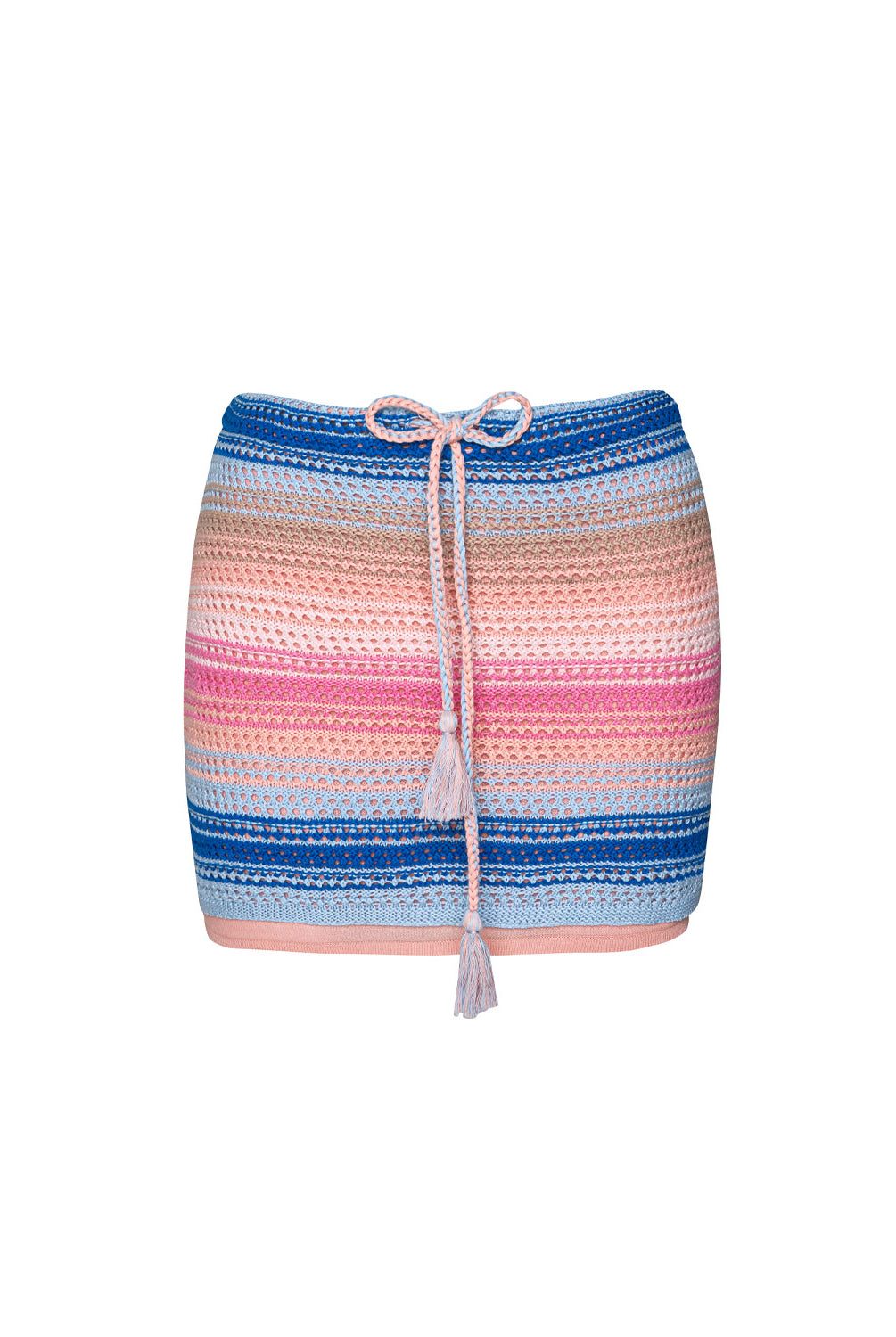 Blueberry Cleo Skirt pastel striped crochet mini skirt with adjustable tie and lightweight resort style