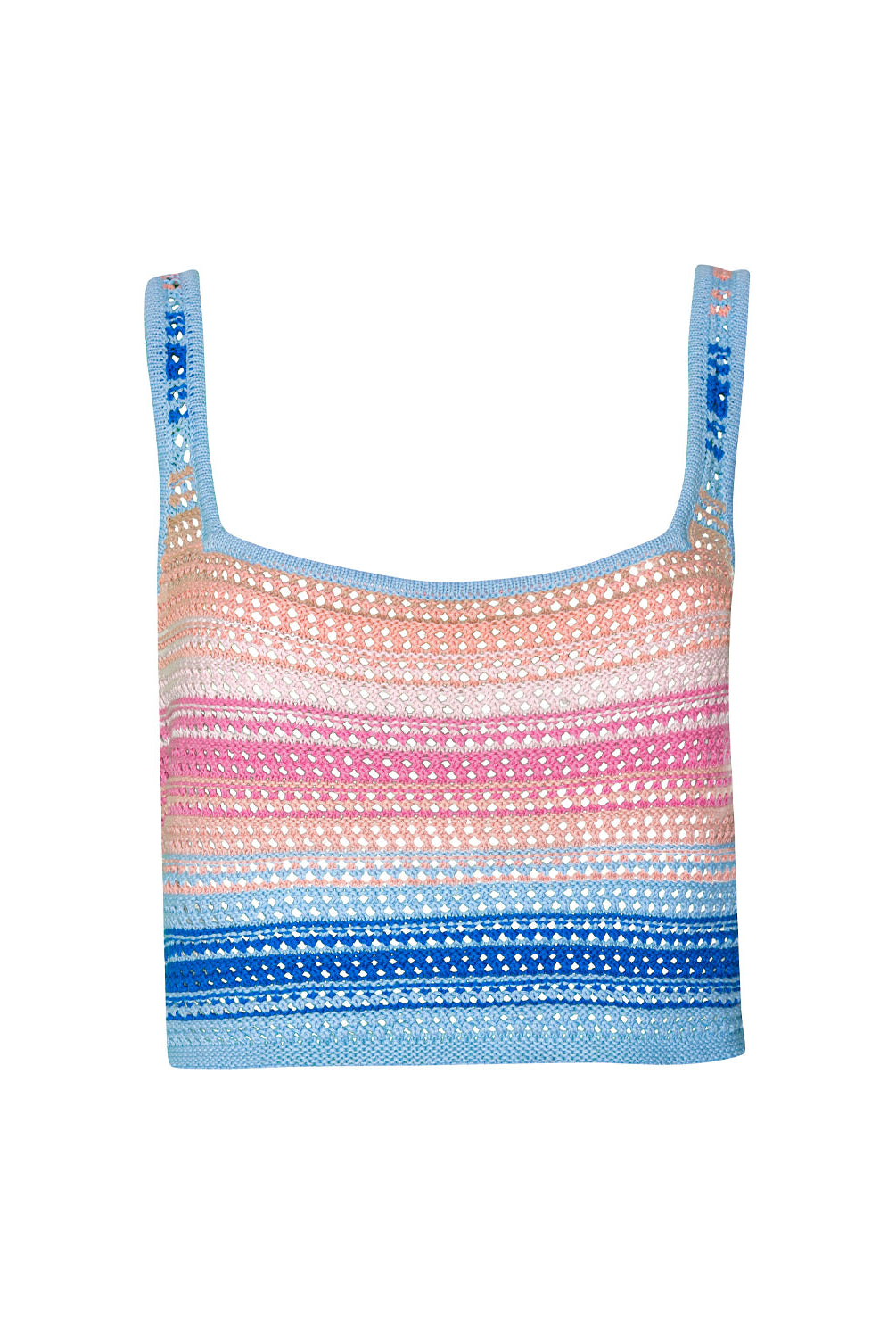 Blueberry coco top crochet tank with pastel stripes, lightweight resort-ready beachwear